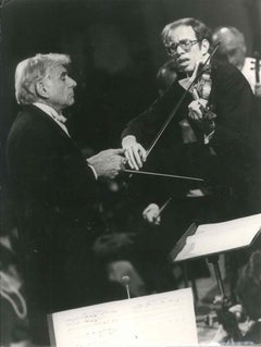 Vintage Bernstein with his First Violin - Original b/w Photograph - 1980s
