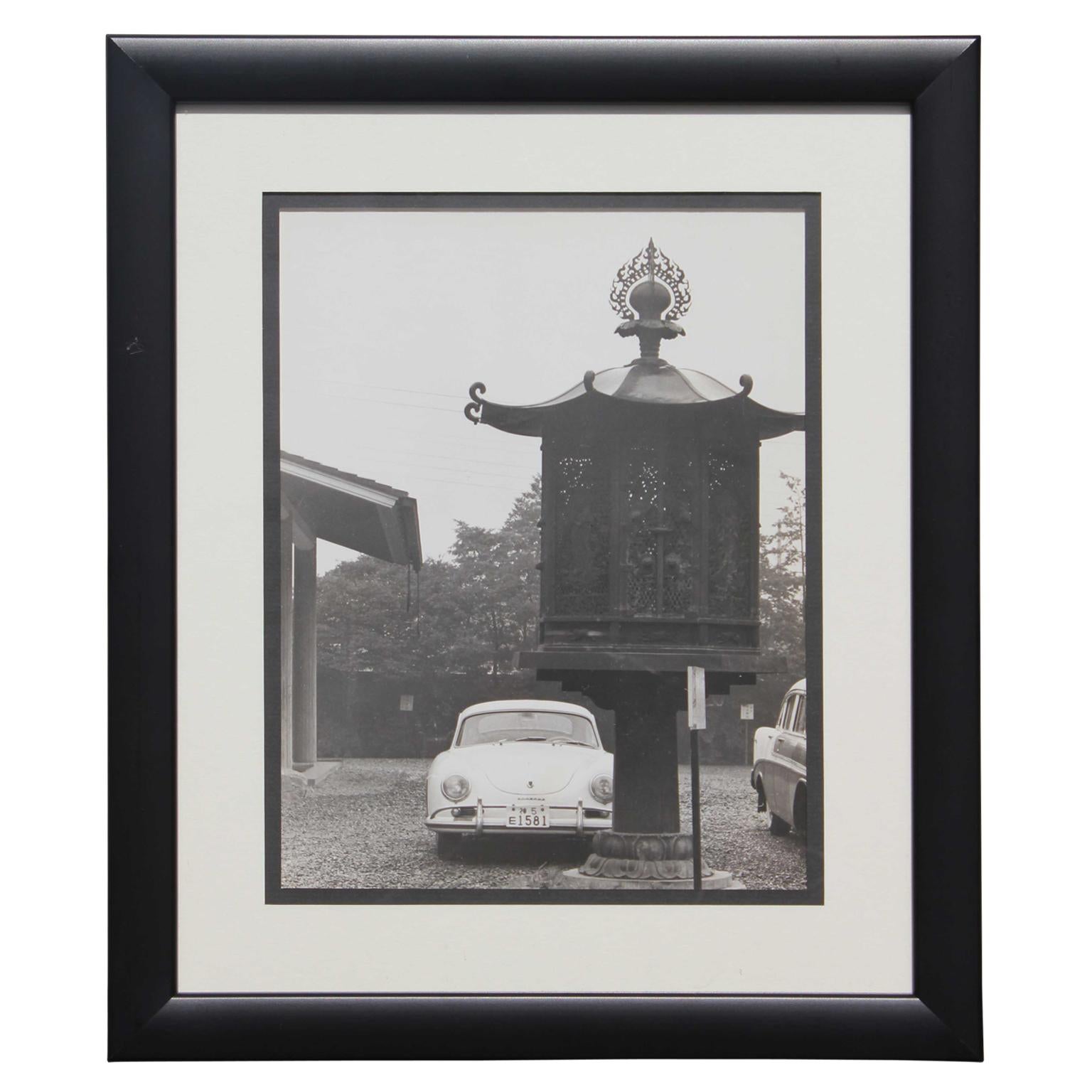 Black and White Japanese Porsche and Lantern Photograph