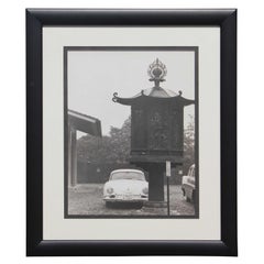 Vintage Black and White Japanese Porsche and Lantern Photograph