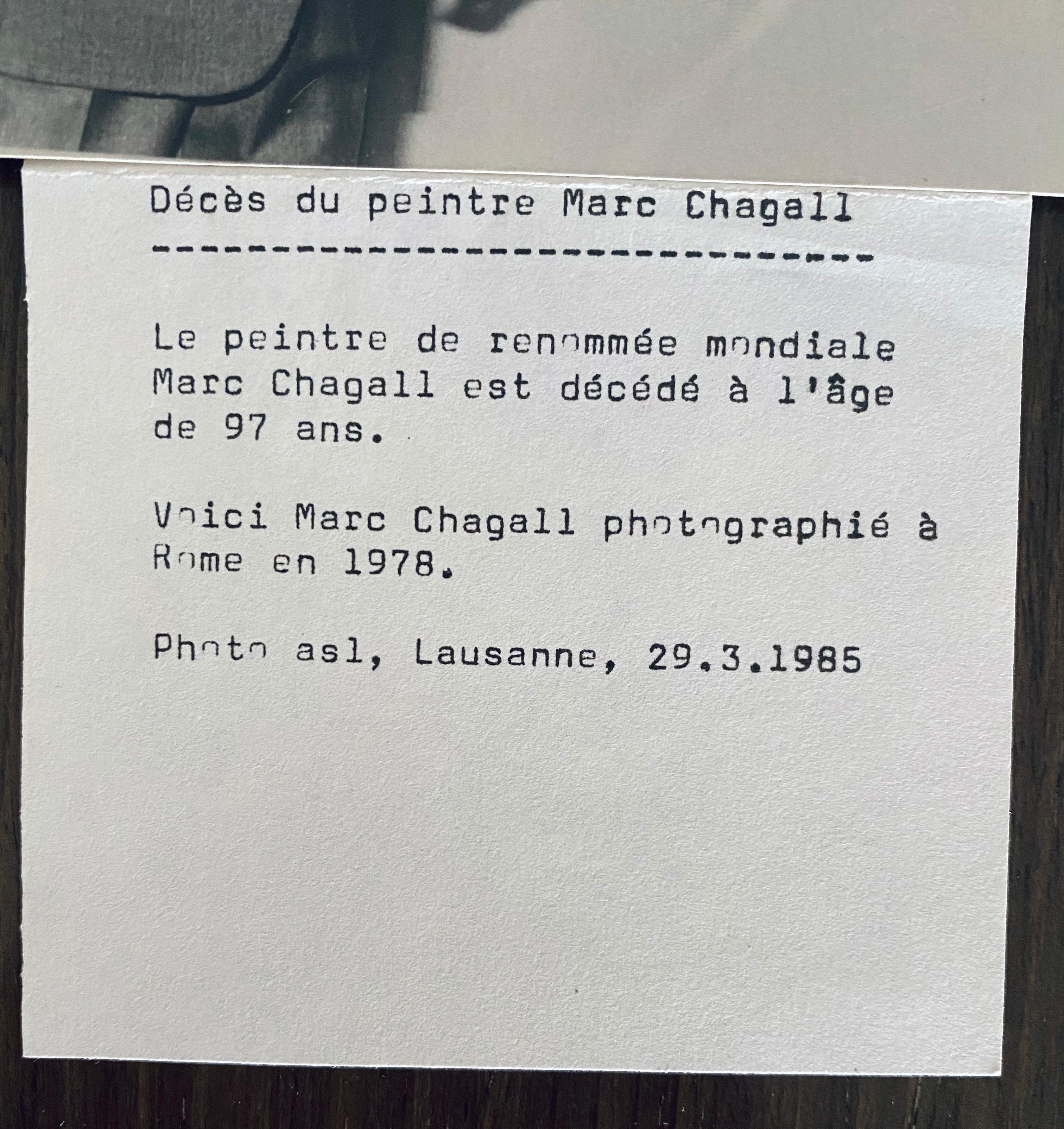 Black And White Photograph Of Marc Chagall 1978 For Sale 2