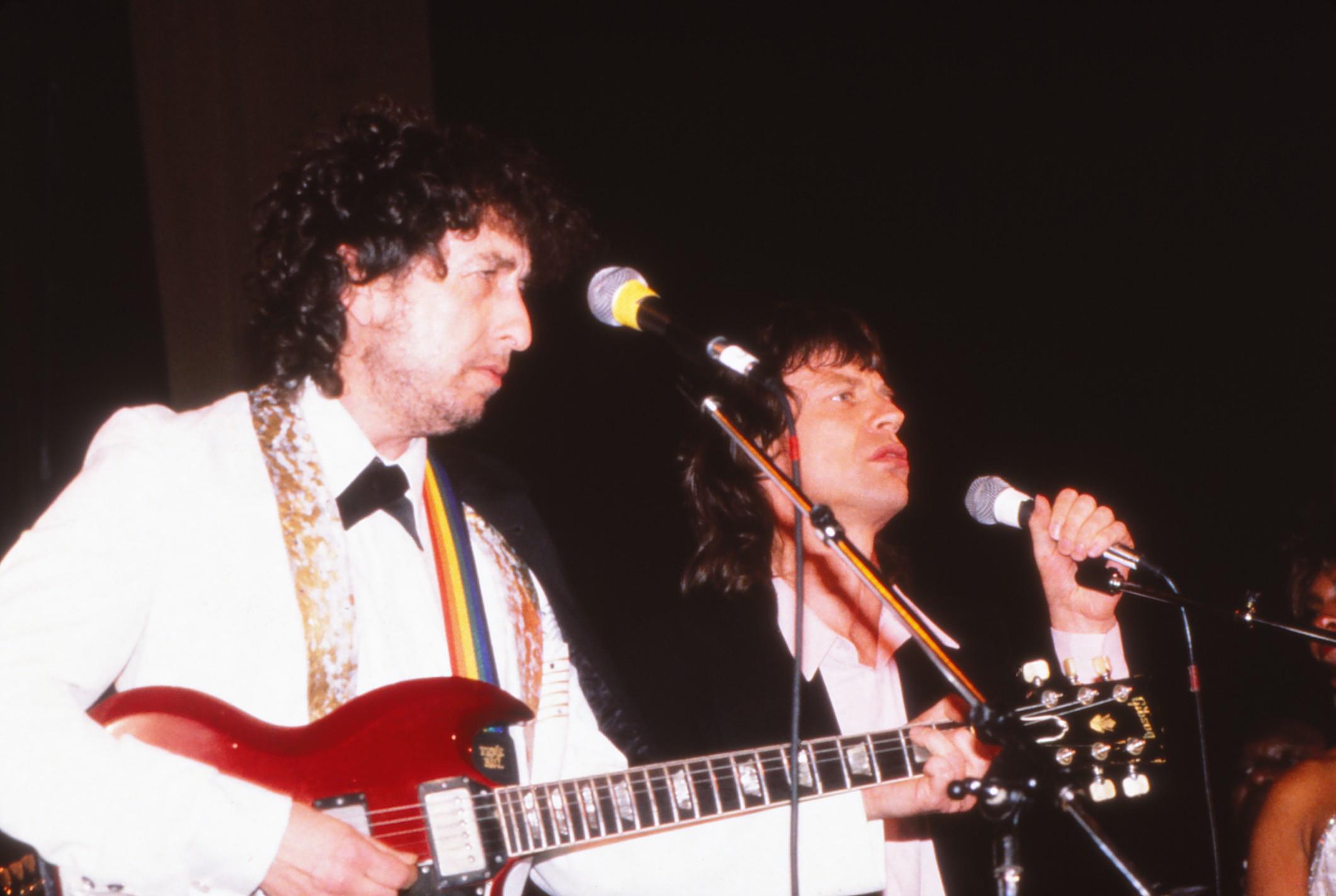 Unknown Portrait Photograph - Bob Dylan and Mick Jagger Performing Together Fine Art Print