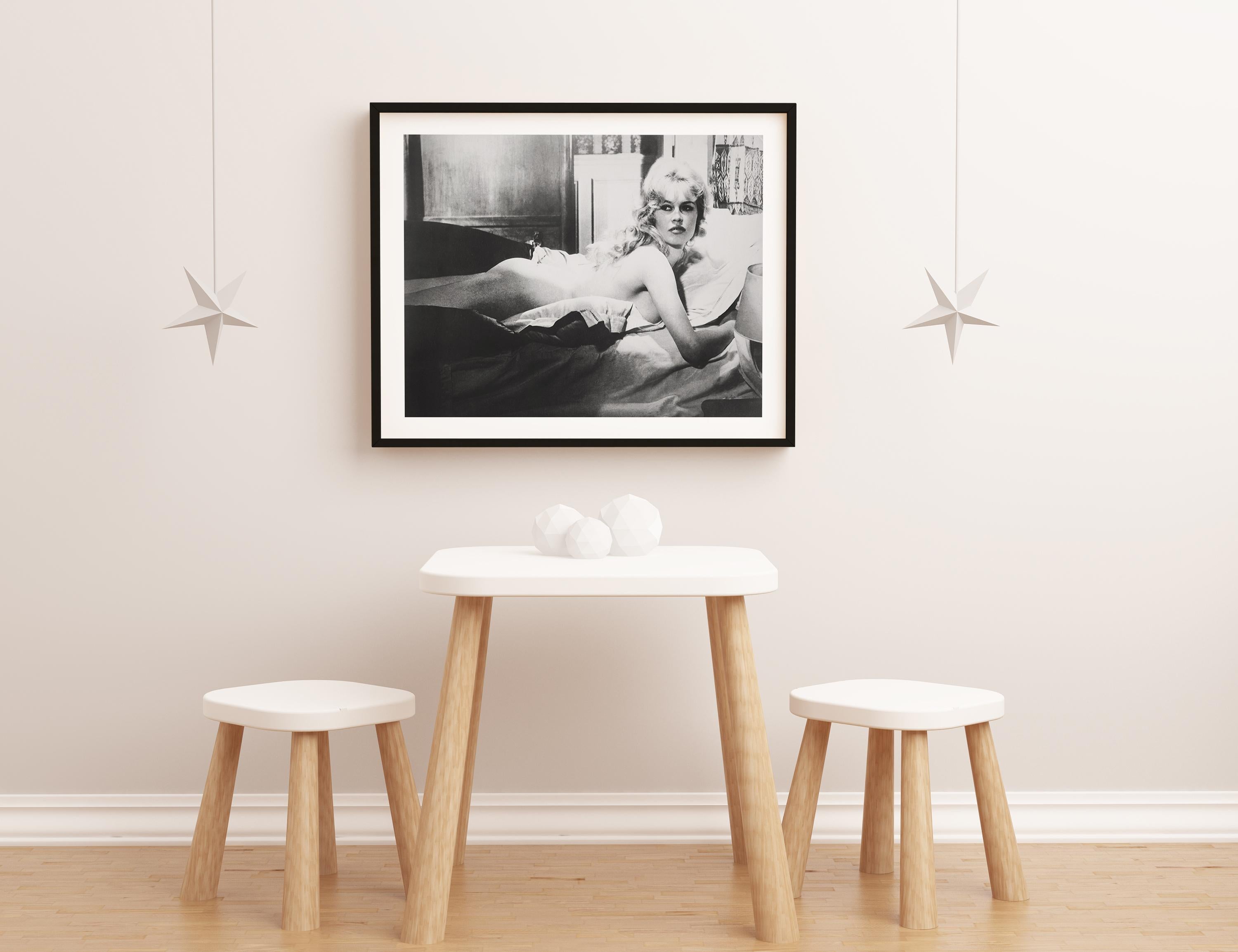 Brigitte Bardot Nude on Bed Fine Art Print - Black Black and White Photograph by Unknown