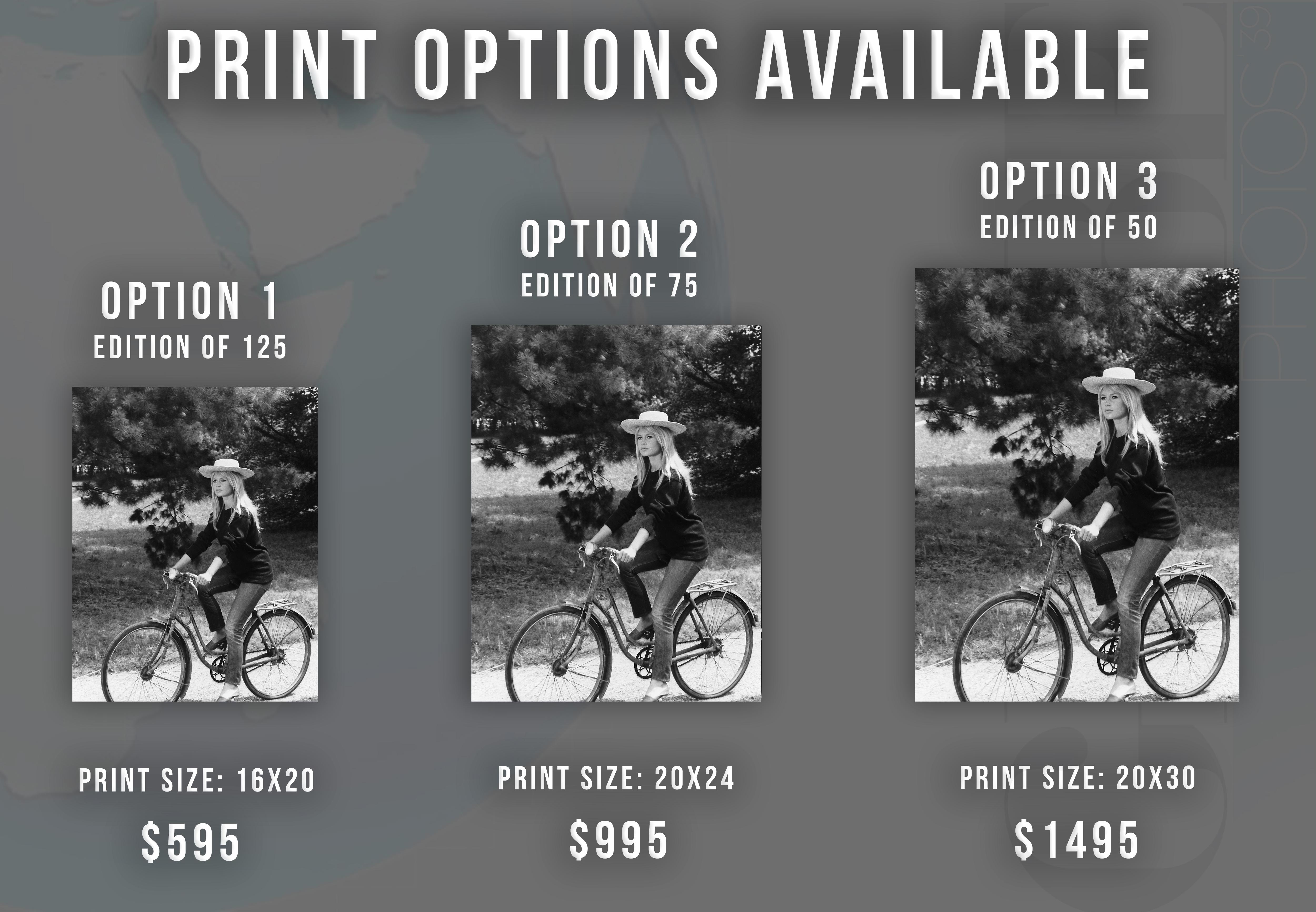 Brigitte Bardot Riding Bicycle Globe Photos Fine Art Print - Photograph by Unknown