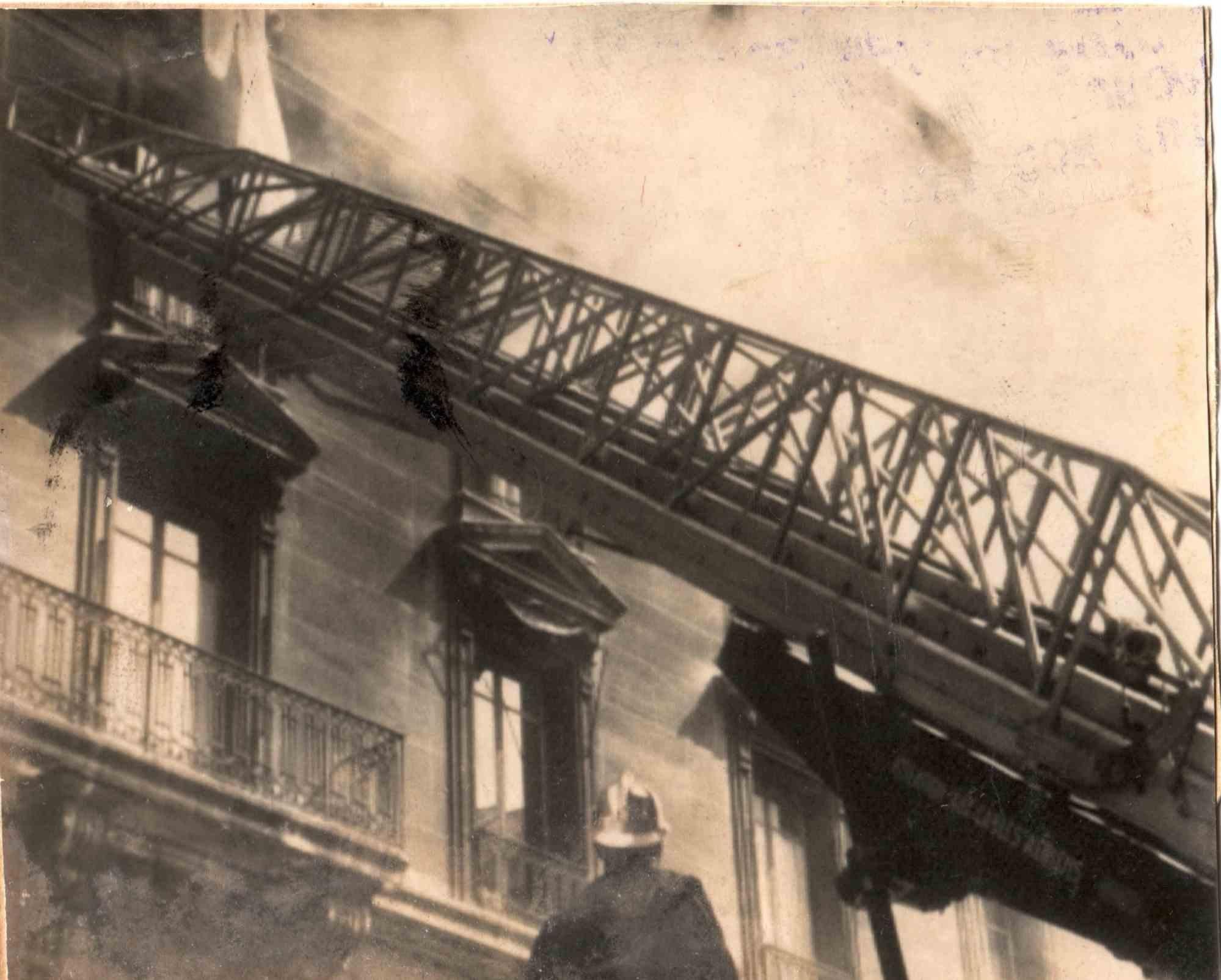 Unknown Figurative Photograph - Burning House - Vintage Photograph - Mid-20 Century
