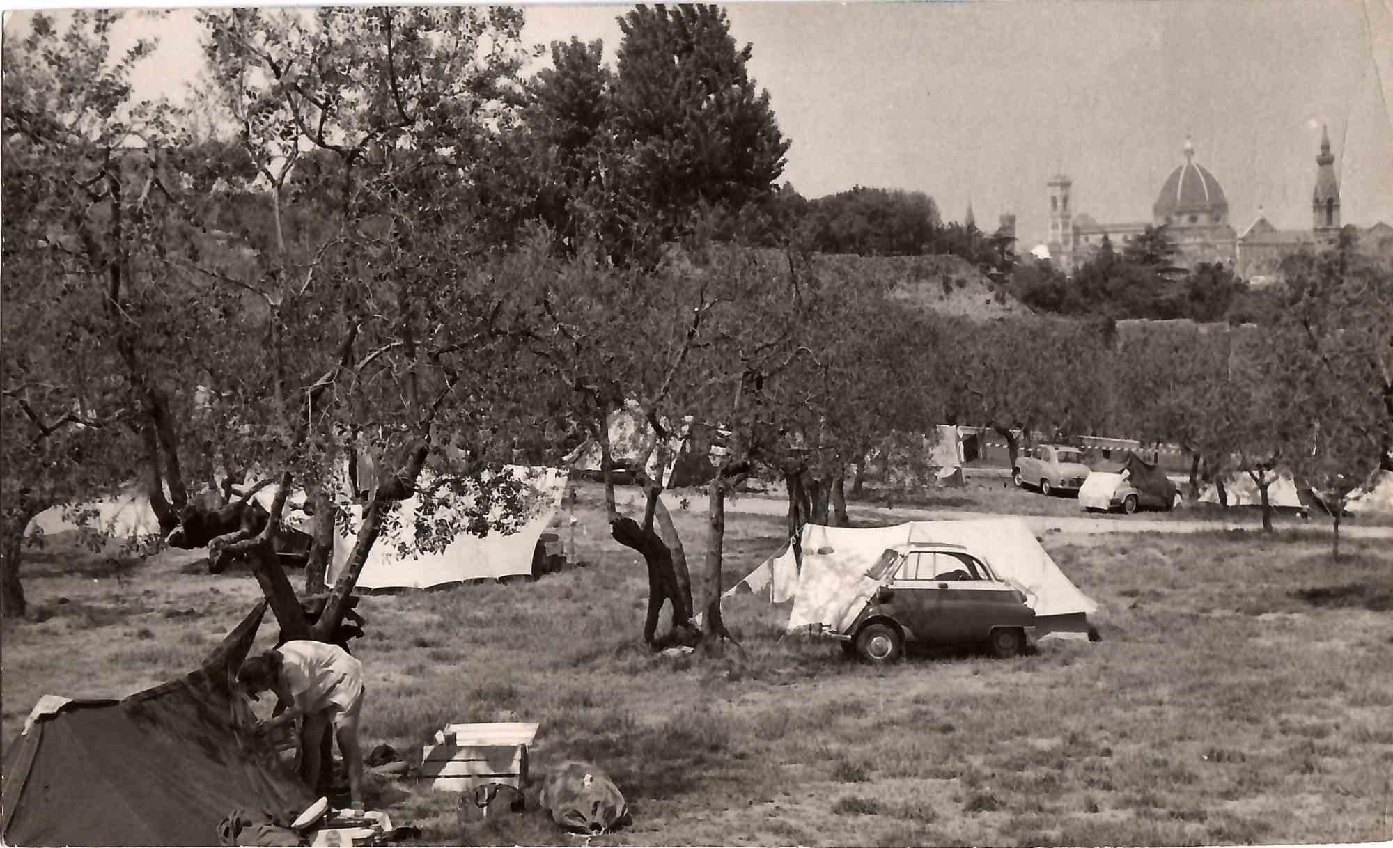 Unknown Black and White Photograph - Camping in the 1960s - Vintage Photograph - 1960s