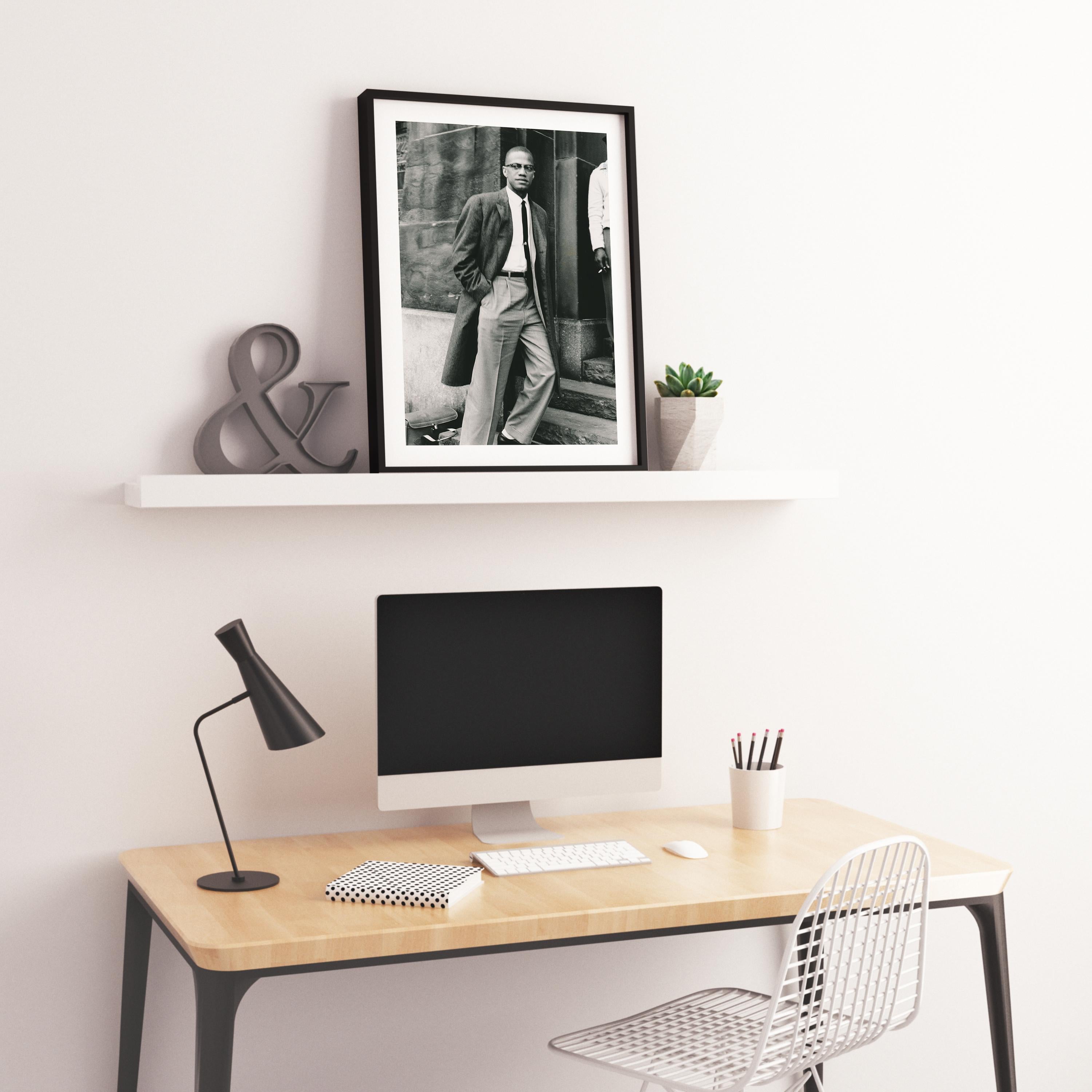 Candid Malcolm X Walking Fine Art Print - Black Black and White Photograph by Unknown