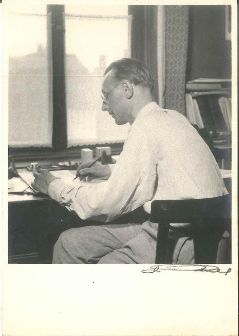 Unknown Black and White Photograph - Carl Orff Composing - Original Vintage Photograph - 1950s
