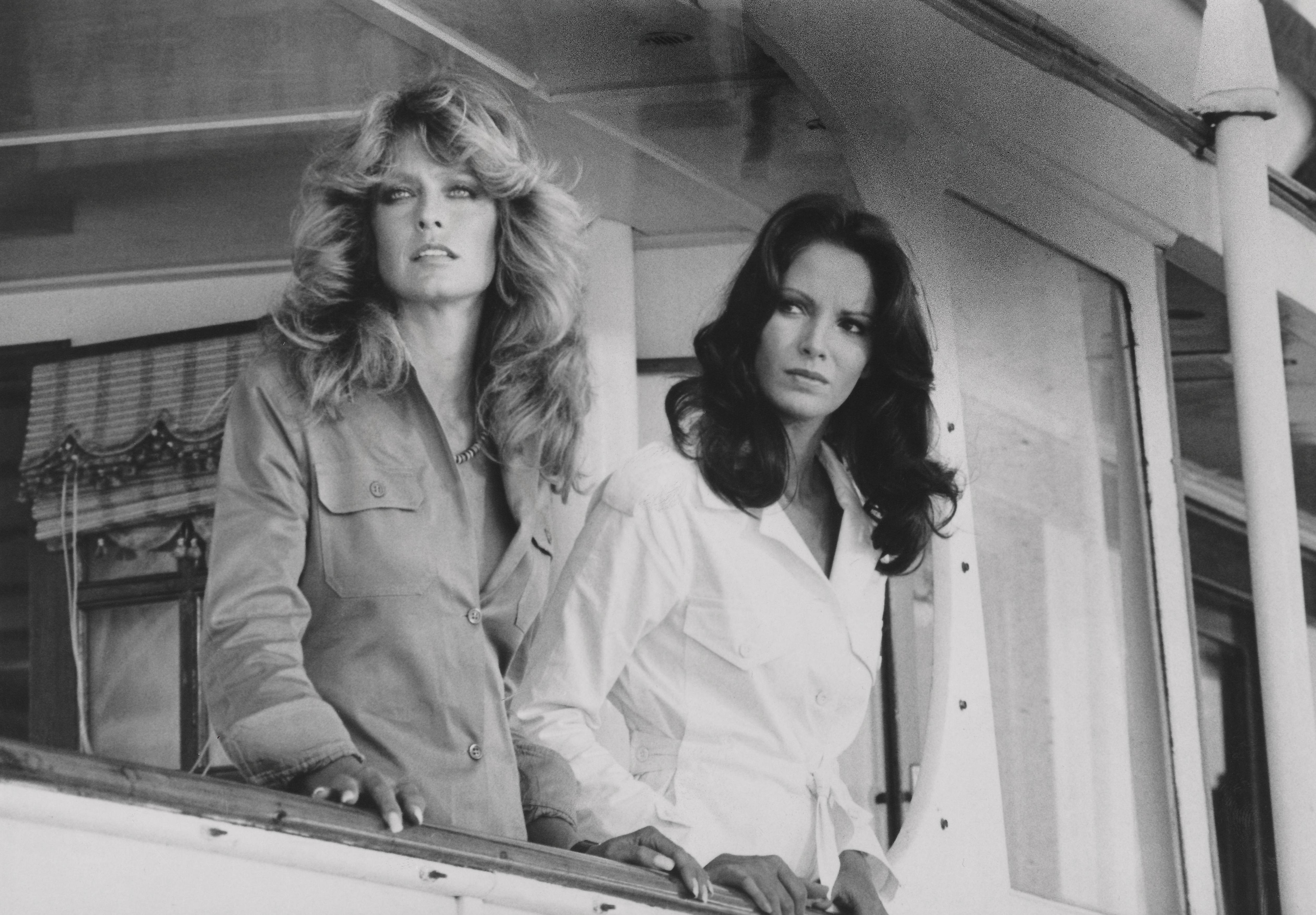 Unknown Black and White Photograph - Charlie's Angels Farrah Fawcett and Jaclyn Smith Posed Smiling Fine Art Print