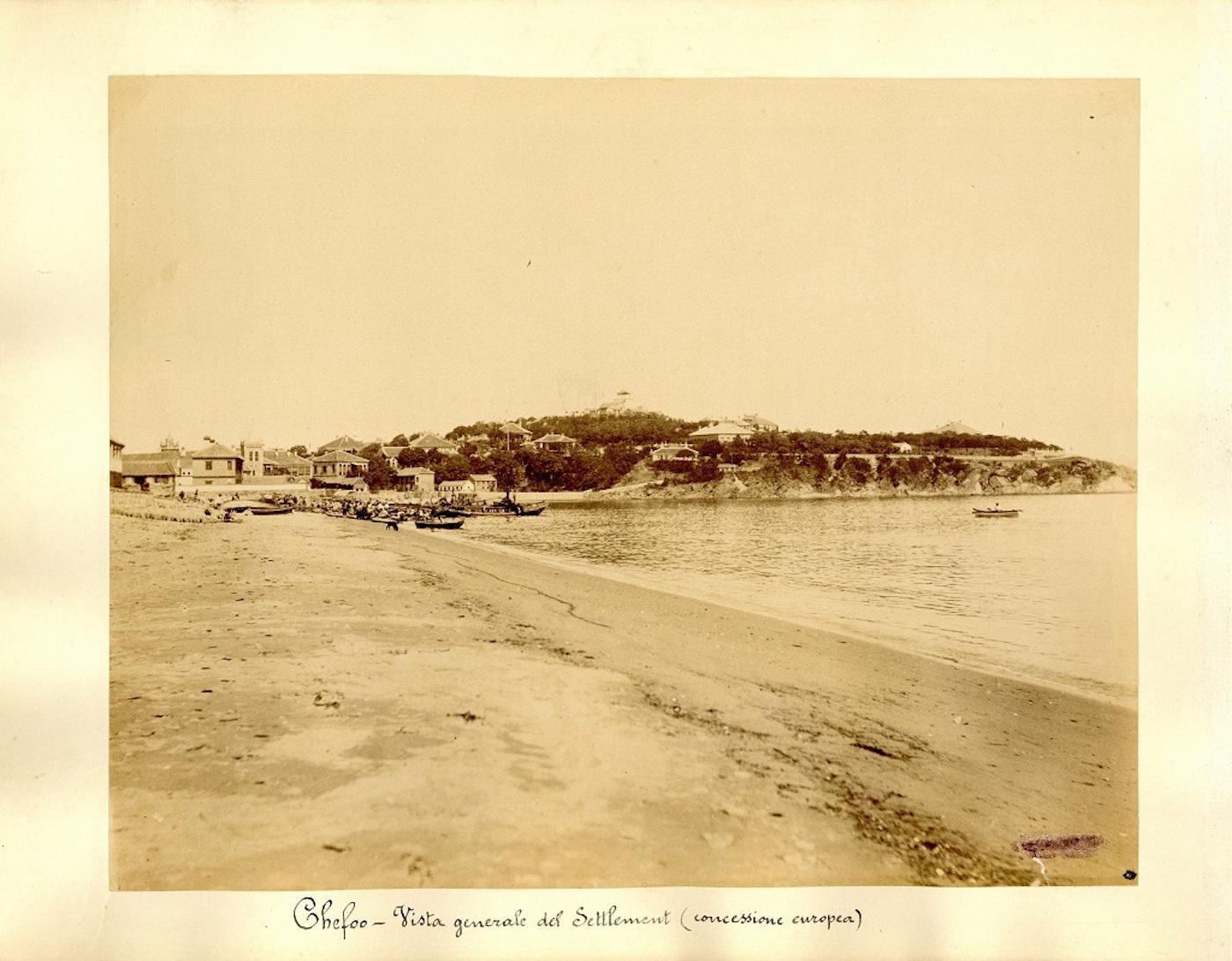 Unknown Black and White Photograph - Chefoo, View of Settlement - Ancient Albumen Print 1880/1900