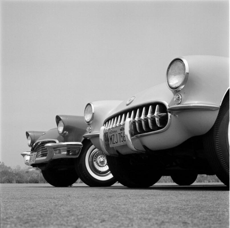 Unknown Black and White Photograph - Chevrolet Corvette (1957) - Silver Gelatin Fibre Print