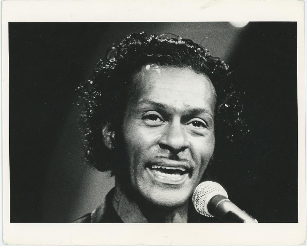 Unknown Black and White Photograph - Chuck Berry Performing Live Circa 1980's
