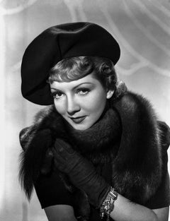 Vintage Claudette Colbert Glamour Portrait in Hat and Fur Movie Star News Fine Art Print