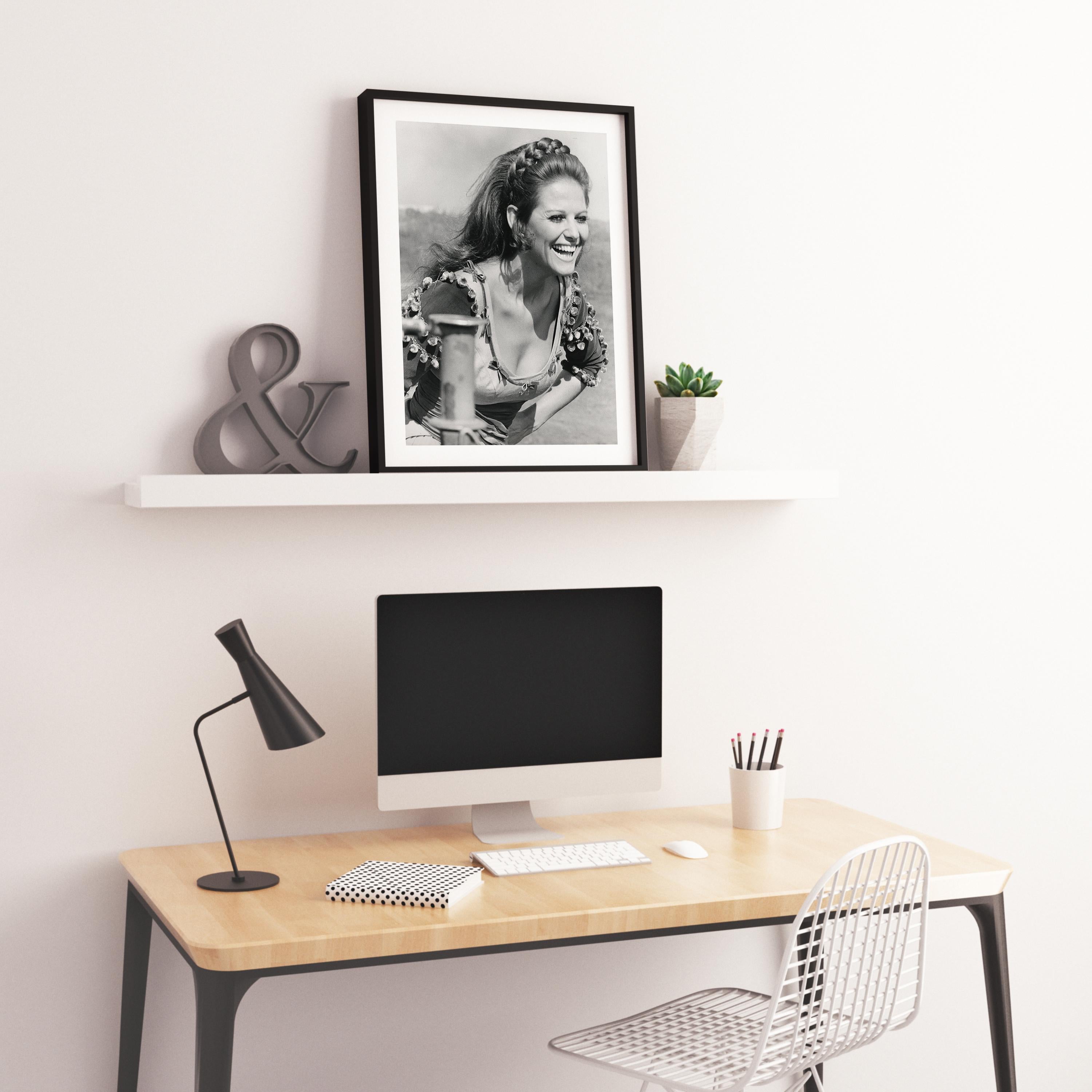 Claudia Cardinale Laughing Fine Art Print - Gray Black and White Photograph by Unknown
