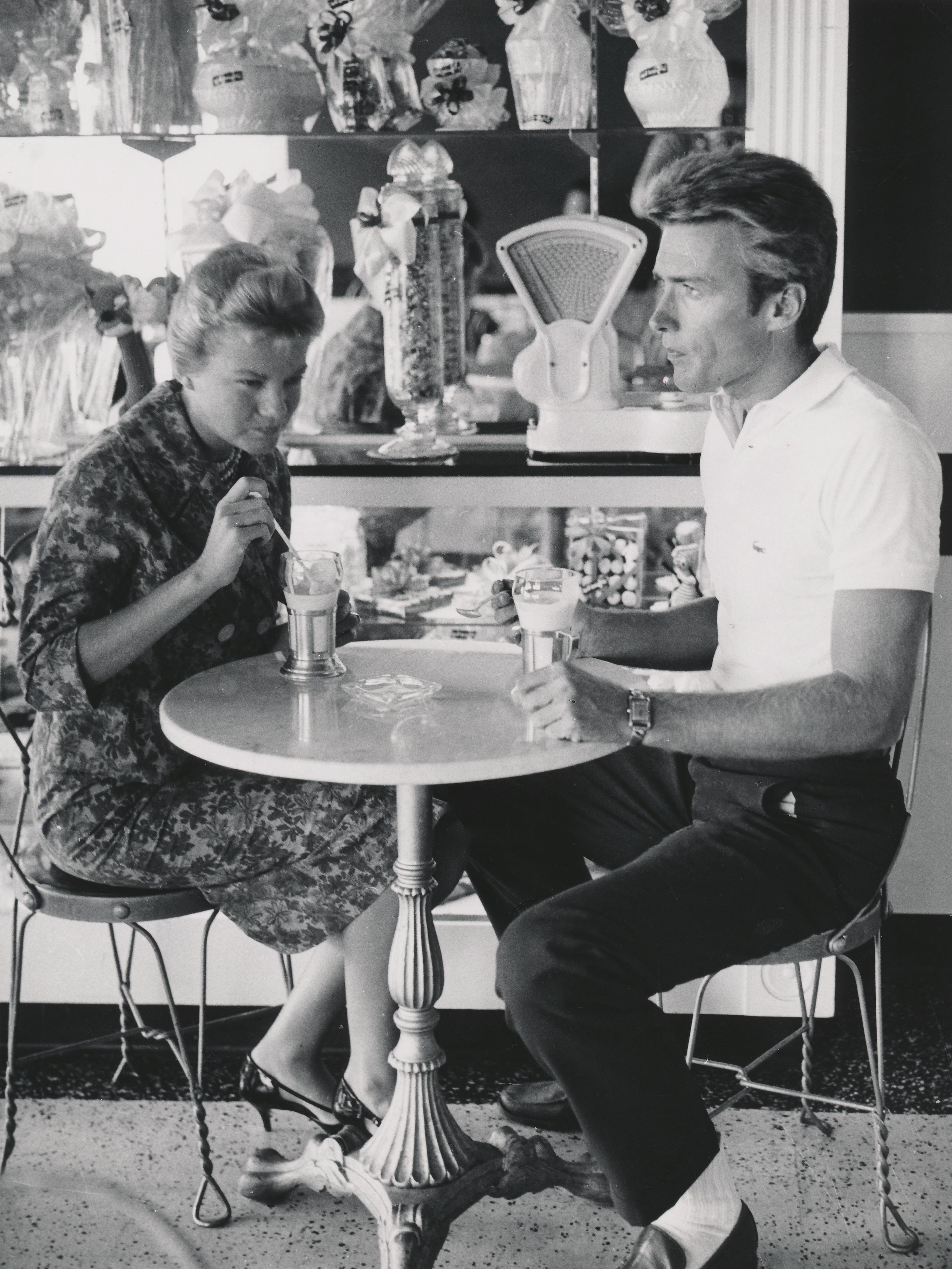 Unknown Black and White Photograph - Clint Eastwood with Wife at the Soda Shop Fine Art Print