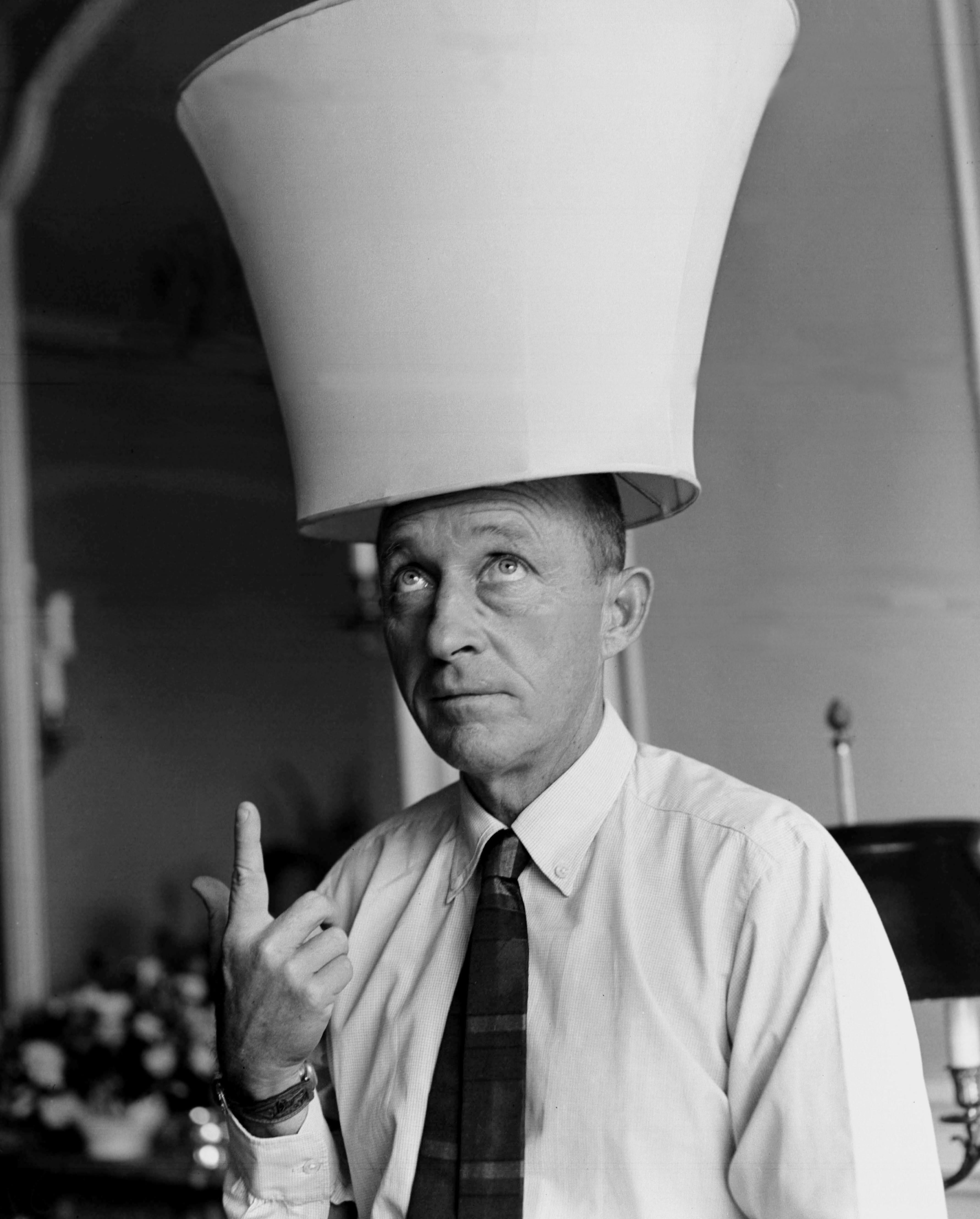 Unknown Portrait Photograph - Comical Bing Crosby with Lamp Shade Globe Photos Fine Art Print