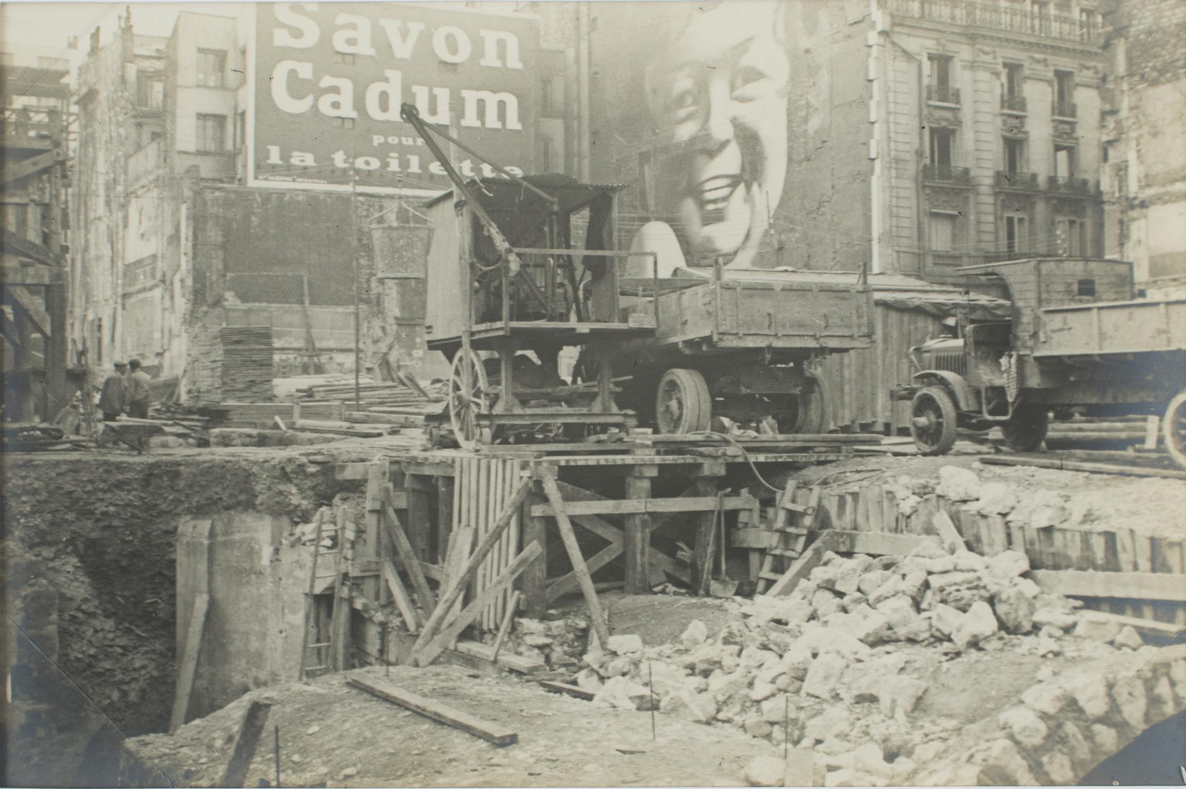 Unknown Landscape Photograph - Construction on Blvd Haussmann, Paris 1926 - Silver Gelatin B and W Photography