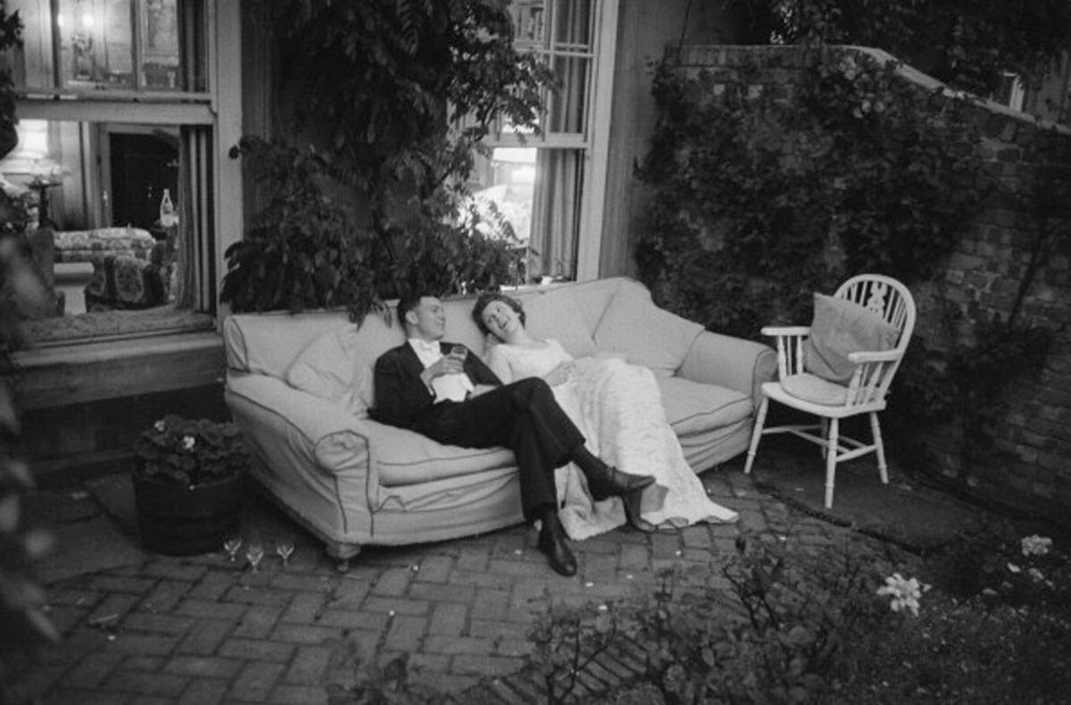Unknown Black and White Photograph - Couple at Party - Black and White Romantic Couple Photograph