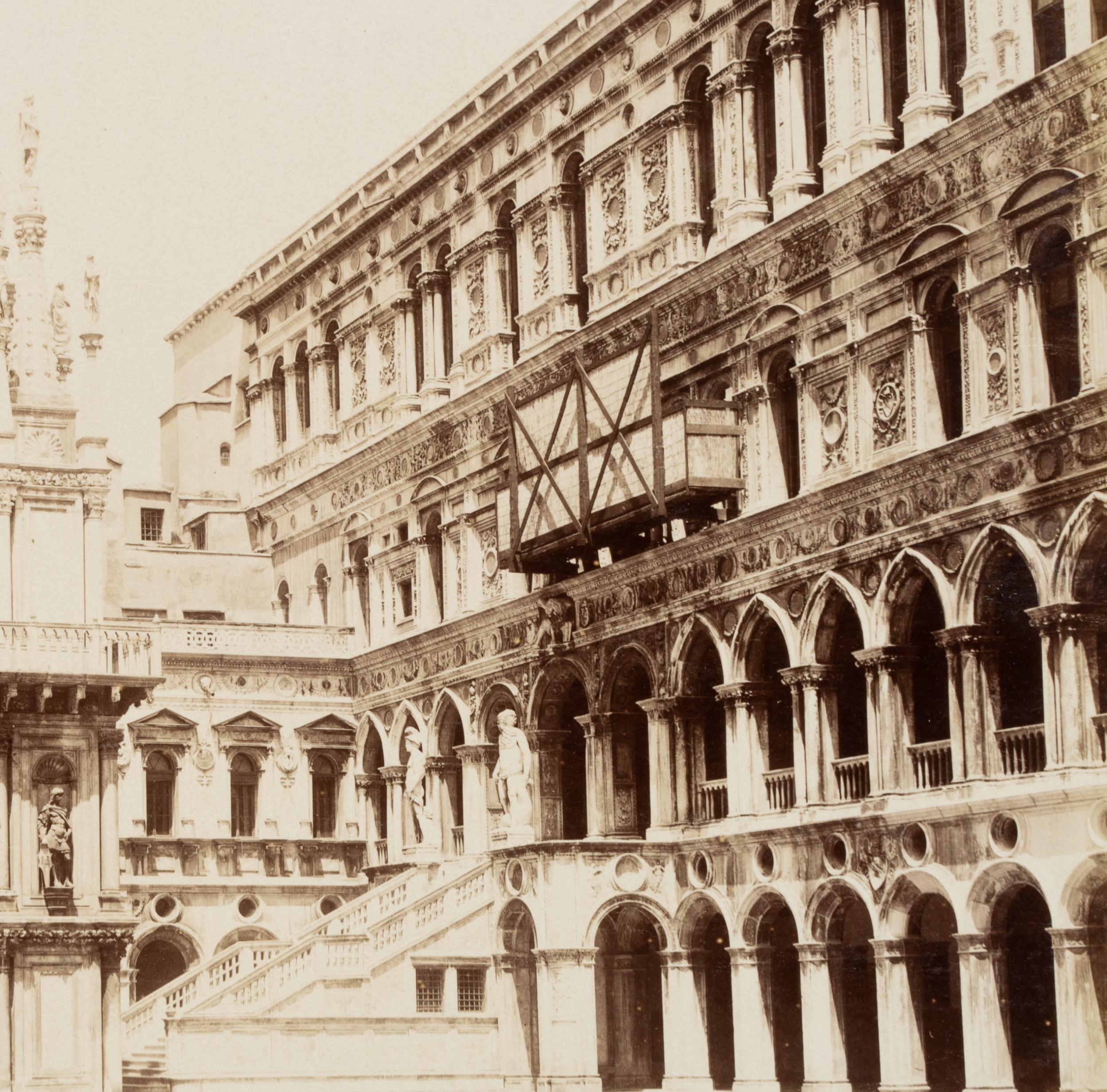 Carlo Naya (1816 Tronzano Vercellese - 1882 Venice) Circle: View of the magnificent courtyard of the Doge's Palace, Venice, c. 1880, albumen paper print

Technique: albumen paper print, mounted on Cardboard

Inscription: Lower middle inscribed on