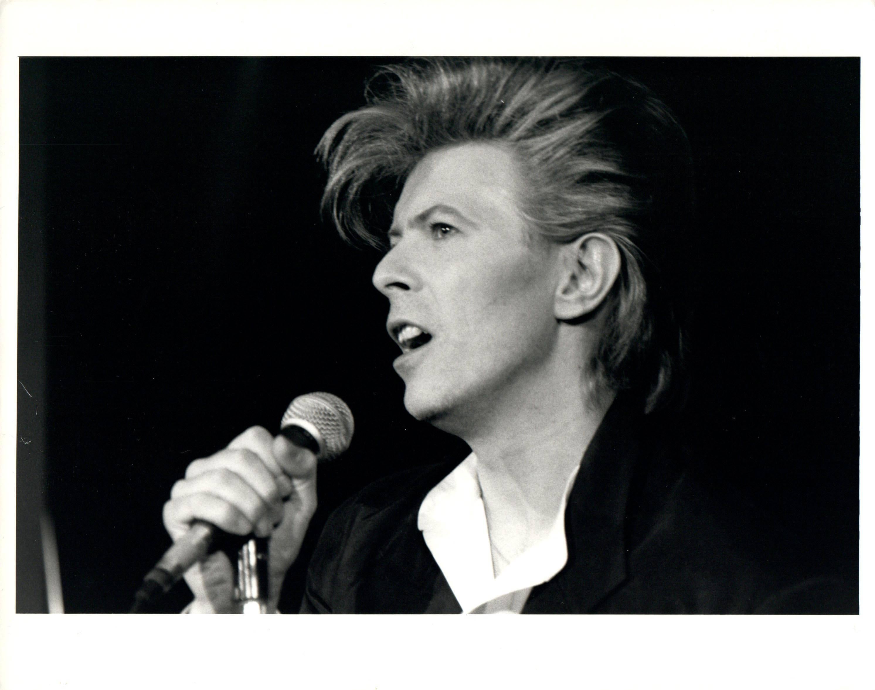 Unknown Black and White Photograph - David Bowie Singing Into Mic Vintage Original Photograph