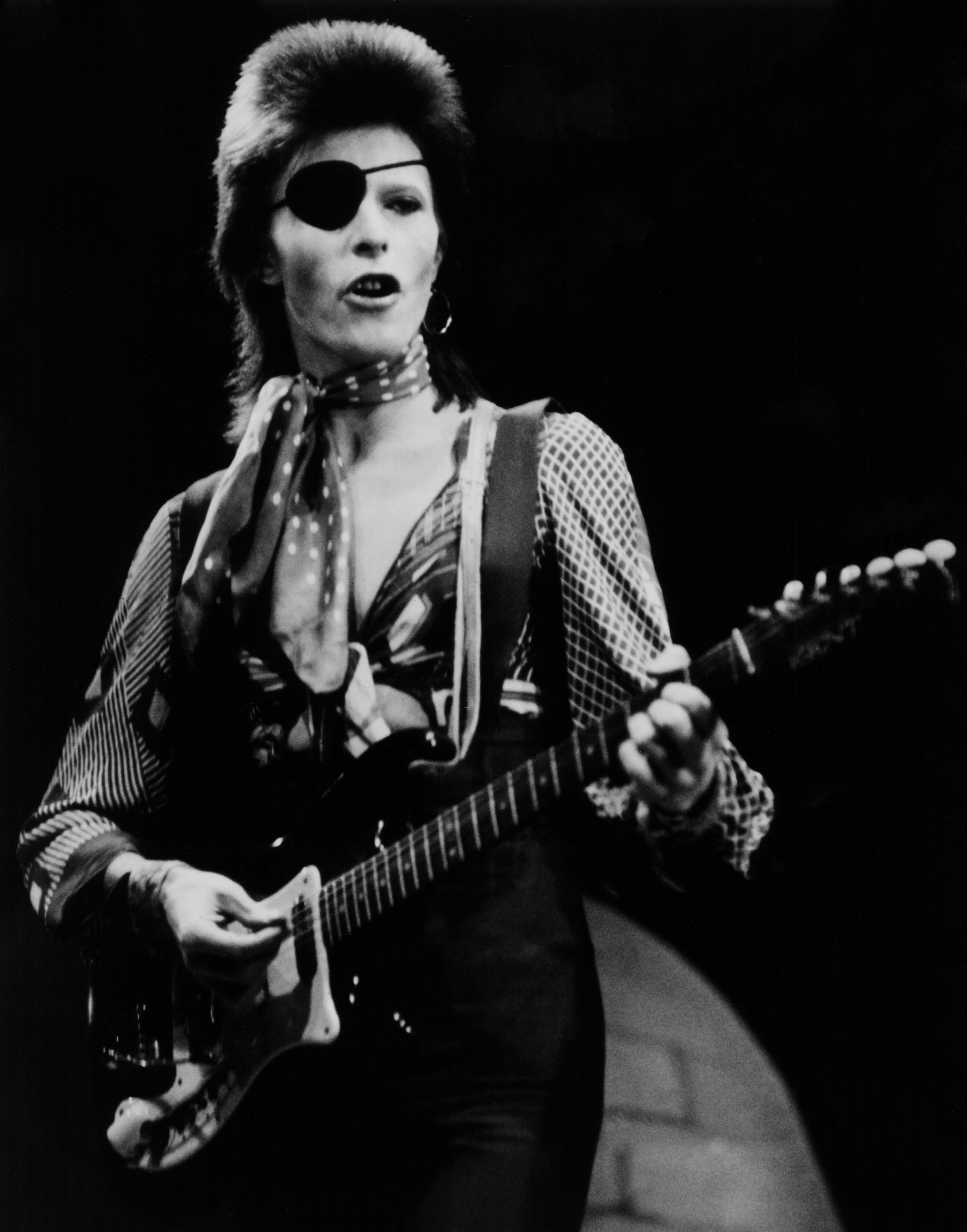 Unknown Black and White Photograph - David Bowie "Ziggie Stardust" Performing Globe Photos Fine Art Print