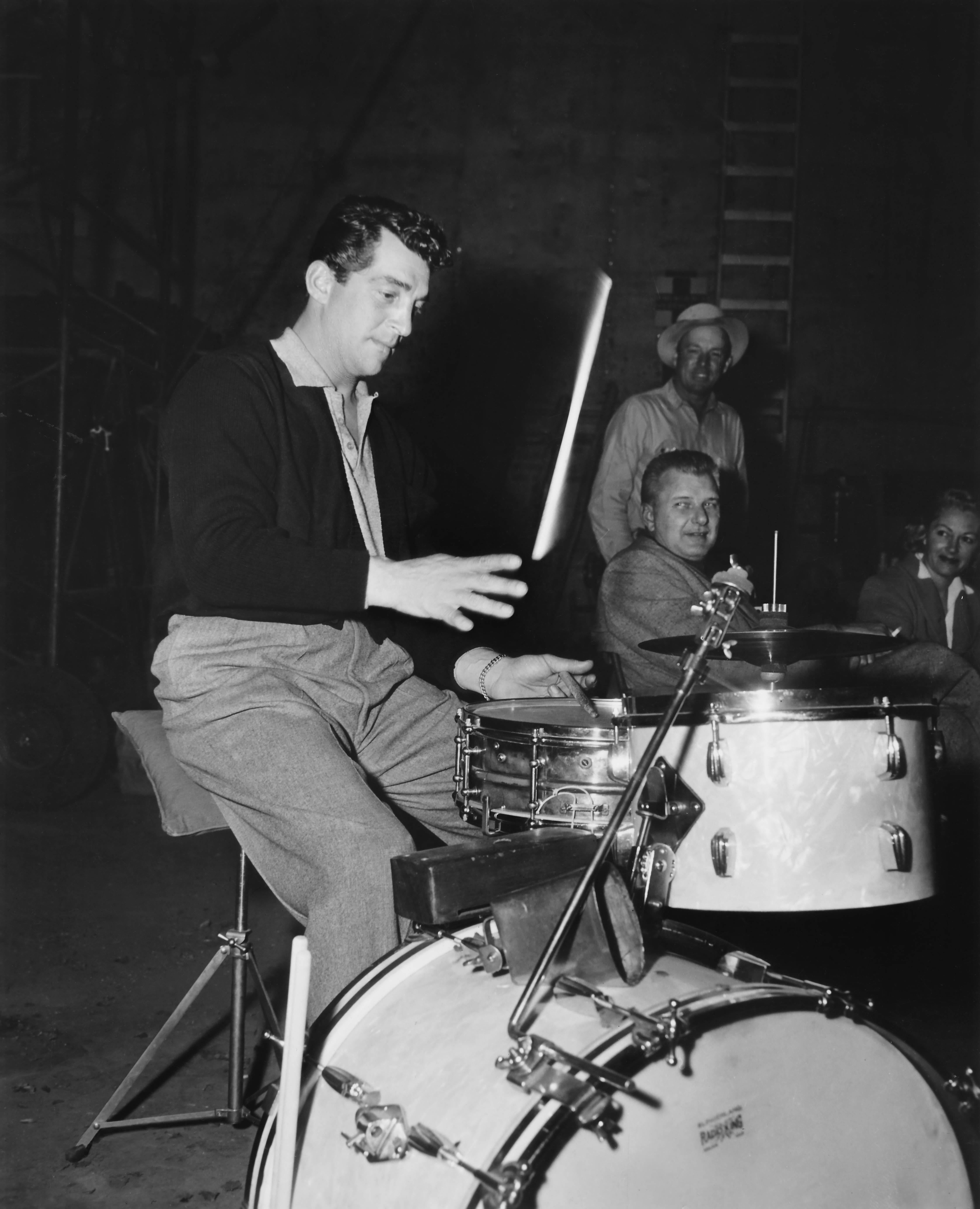 Unknown Black and White Photograph - Dean Martin Playing Drums Fine Art Print