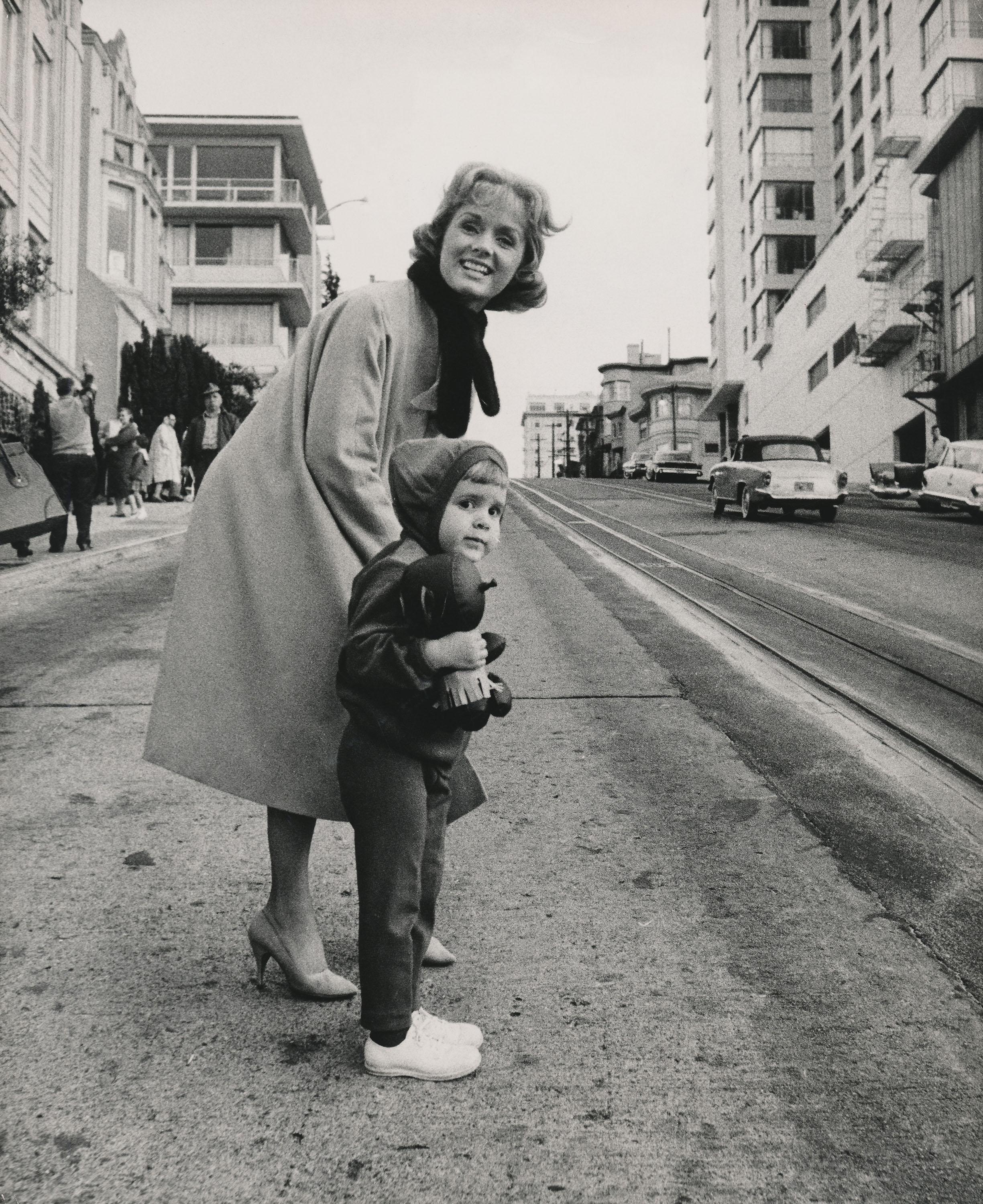Unknown Portrait Photograph - Debbie Reynolds and Young Carrie Fisher Crossing Street Fine Art Print