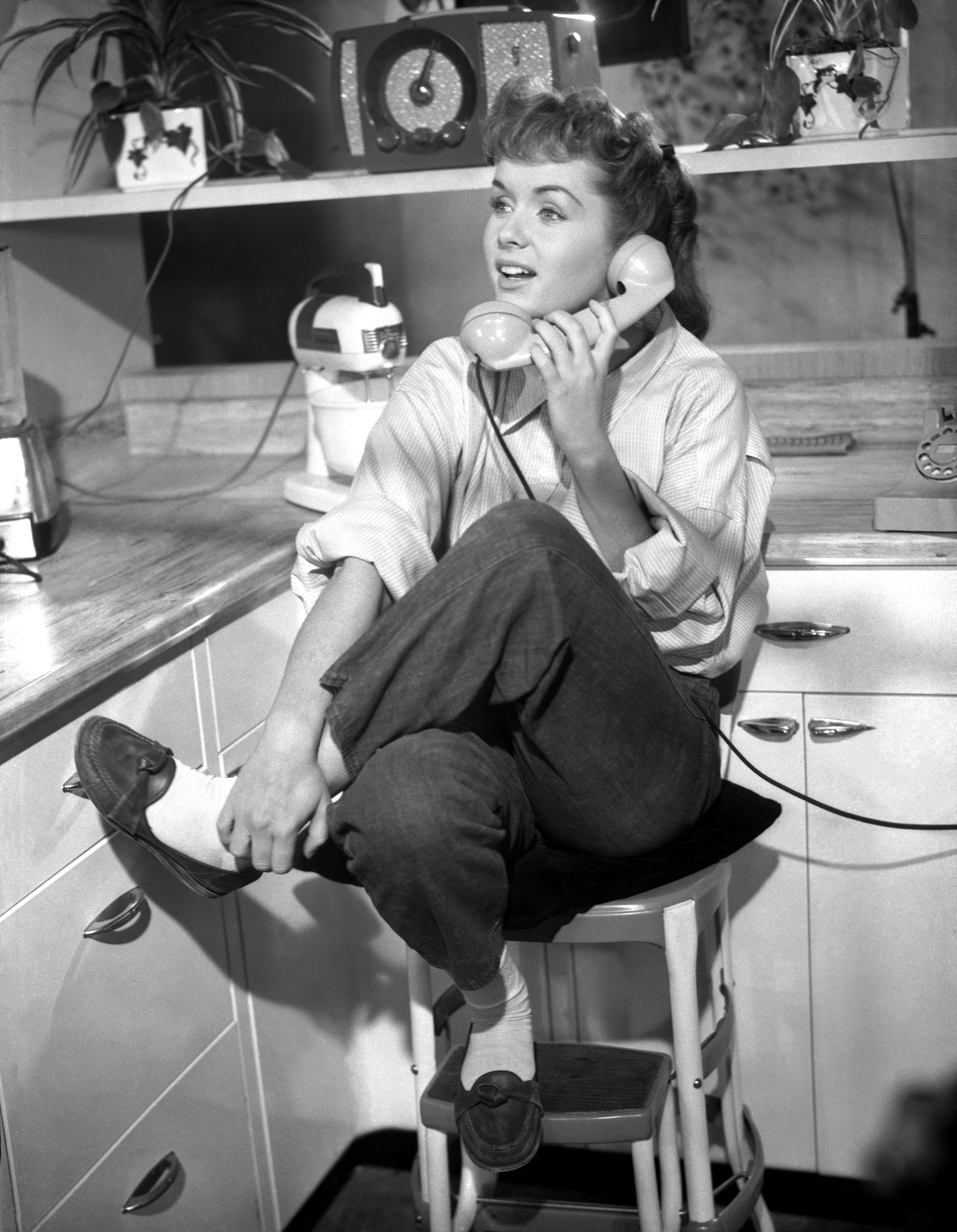 Unknown Black and White Photograph - Debbie Reynolds Talking on Telephone Fine Art Print