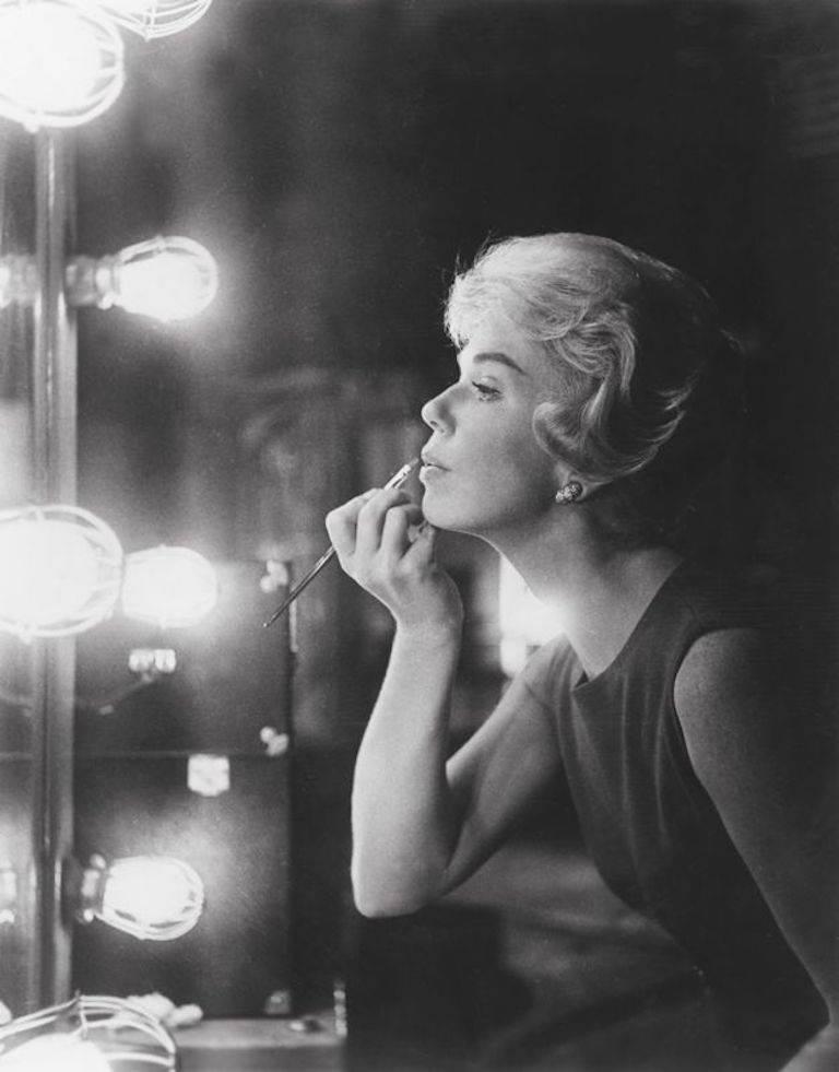 Unknown Portrait Photograph - 'Doris Day Applies Lipstick' (Silver Gelatin Print)