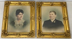 Antique Early 20th Century Hand Colored Portraits of a Young Couple C.1900