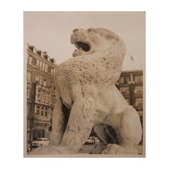 Early Black and White Photograph of a Foo Dog Sculpture