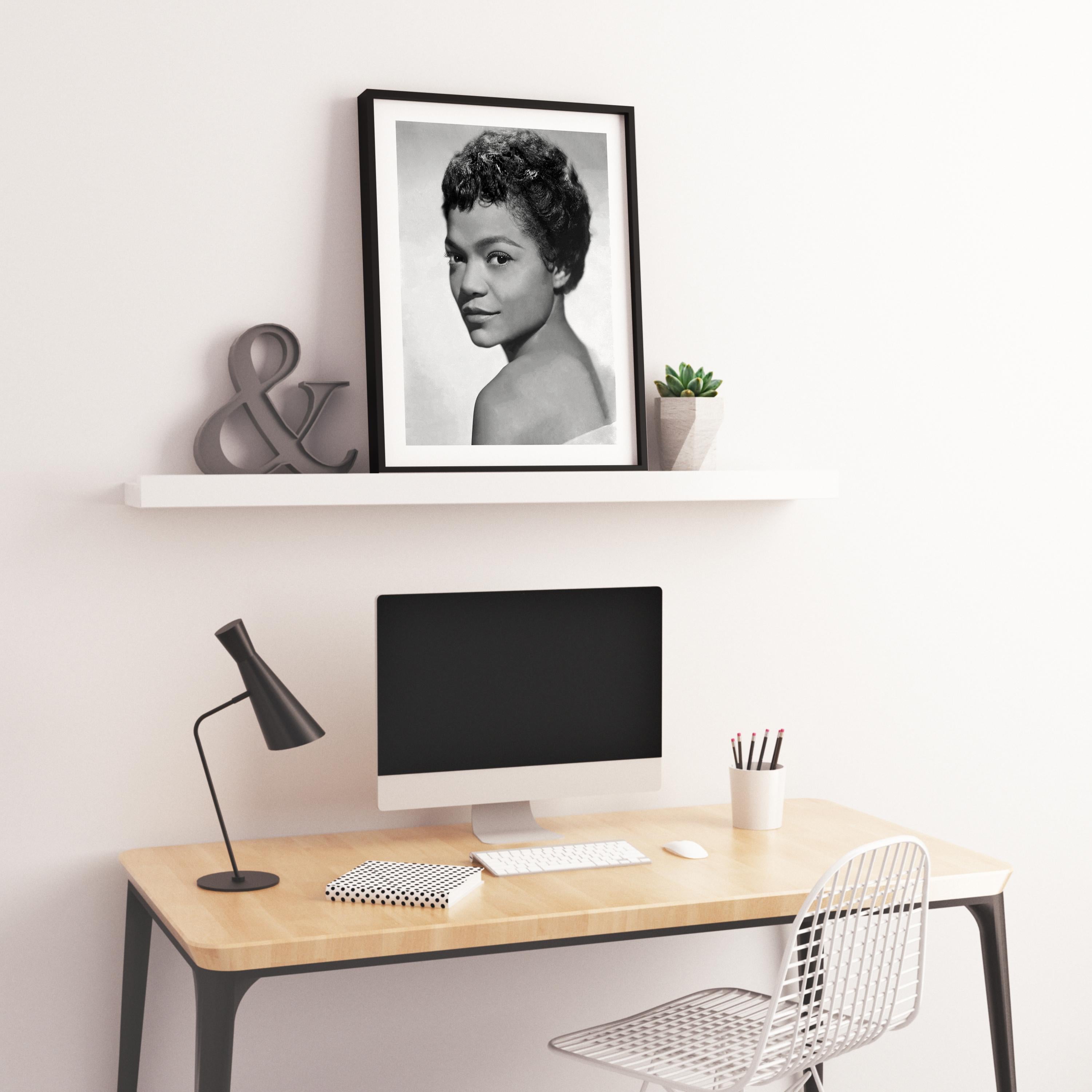 Eartha Kitt Smiling in the Studio Fine Art Print - Gray Black and White Photograph by Unknown