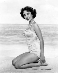 Vintage Elizabeth Taylor Kneeling on Beach