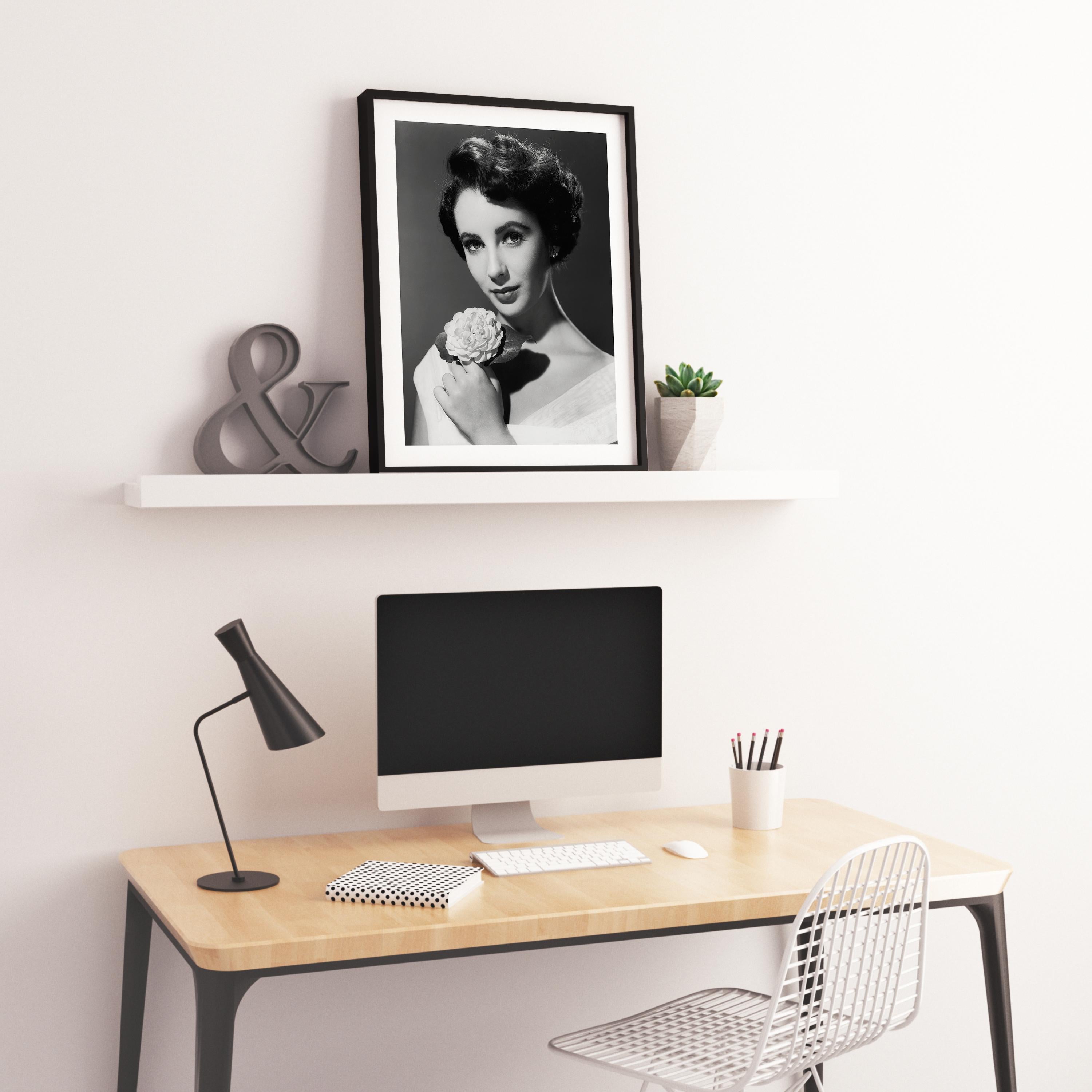 Elizabeth Taylor Posed with Flower Globe Photos Fine Art Print - Black Black and White Photograph by Unknown