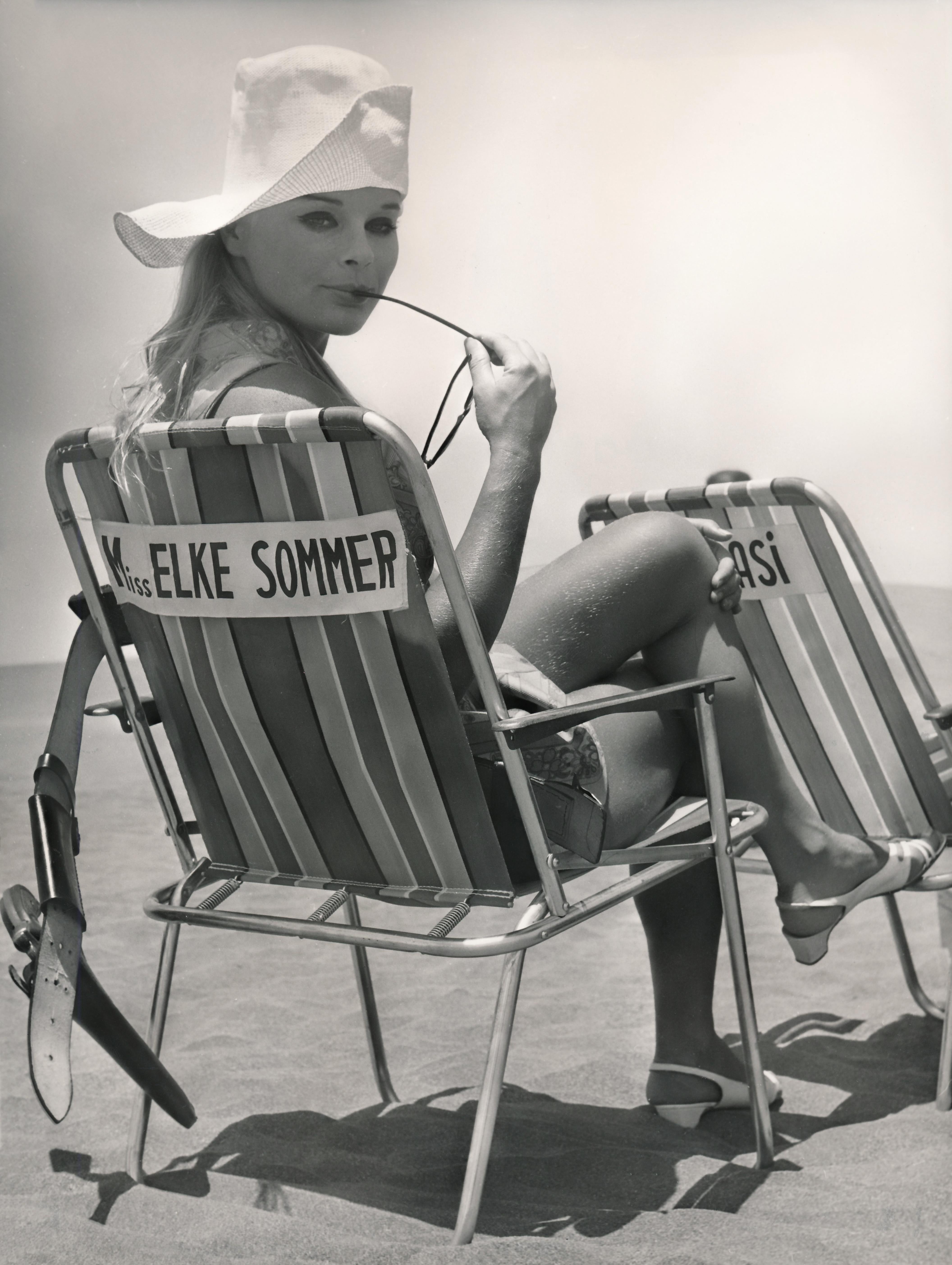 Unknown Black and White Photograph - Elke Sommer on the Beach Fine Art Print