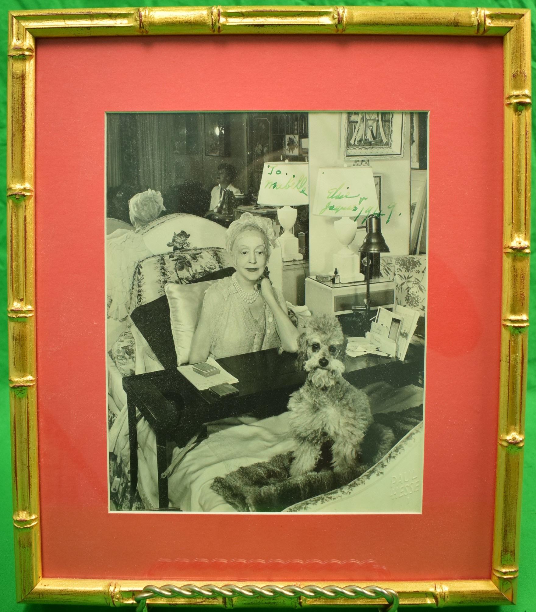 Elsie de Wolfe & Her Poodle, Jacques 1949 B&W Photo in Gilt Bamboo Frame - Photograph by Unknown