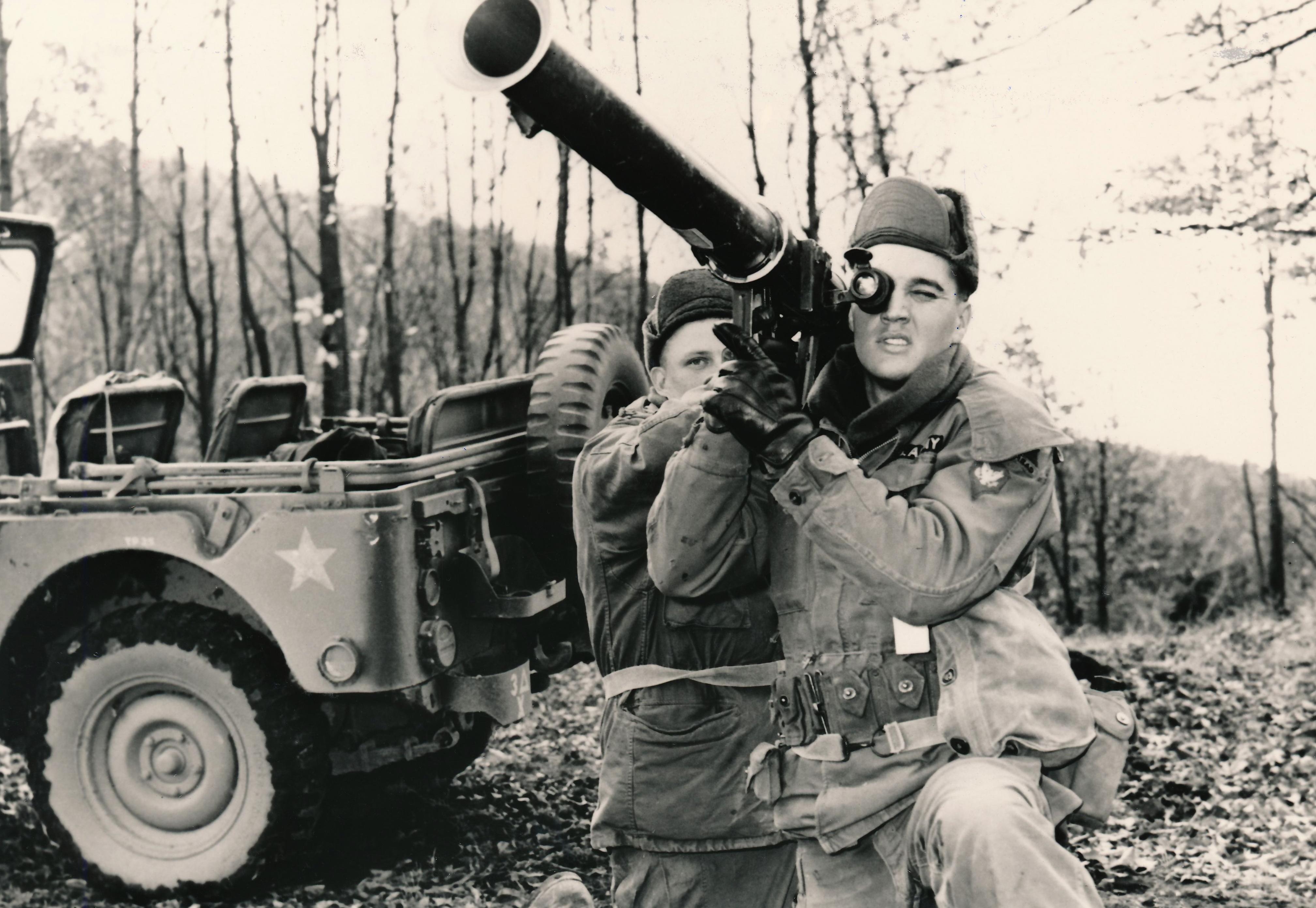 Unknown Black and White Photograph - Elvis Presley Holding a Bazooka Fine Art Print