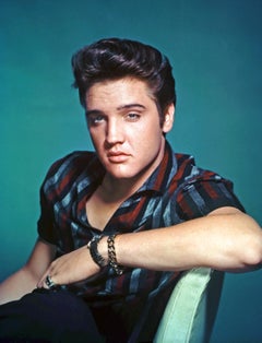 Elvis Presley Portrait on Blue Globe Photos Fine Art Print