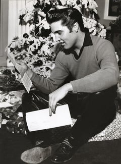 Vintage Elvis Presley Reading Fan Mail by the Christmas Tree Fine Art Print