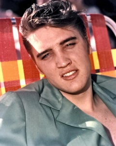 Retro Elvis Presley Smiling on Pool Chair Globe Photos Fine Art Print