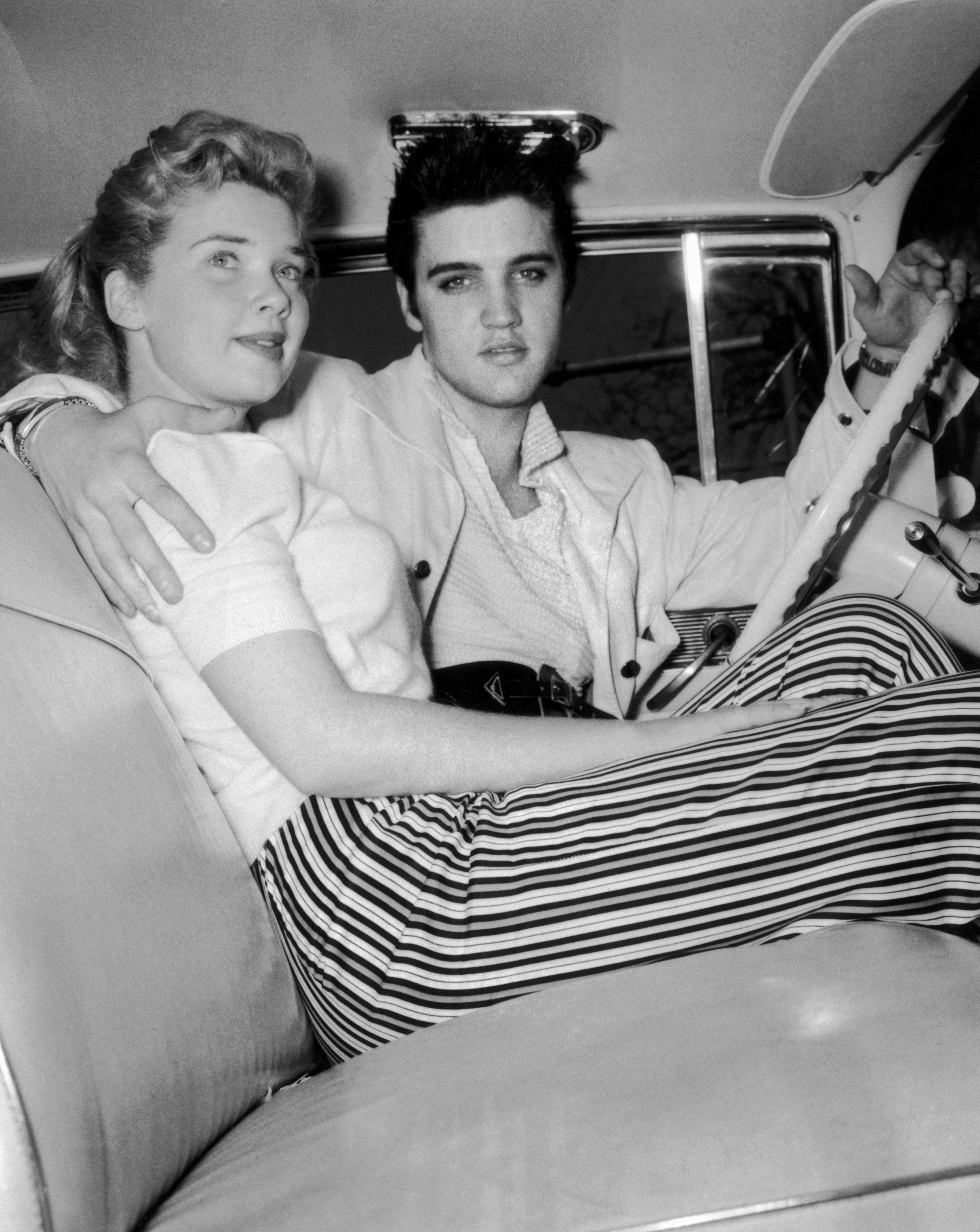 Unknown Black and White Photograph - Elvis Presley with Sweetheart in Car Globe Photos Fine Art Print