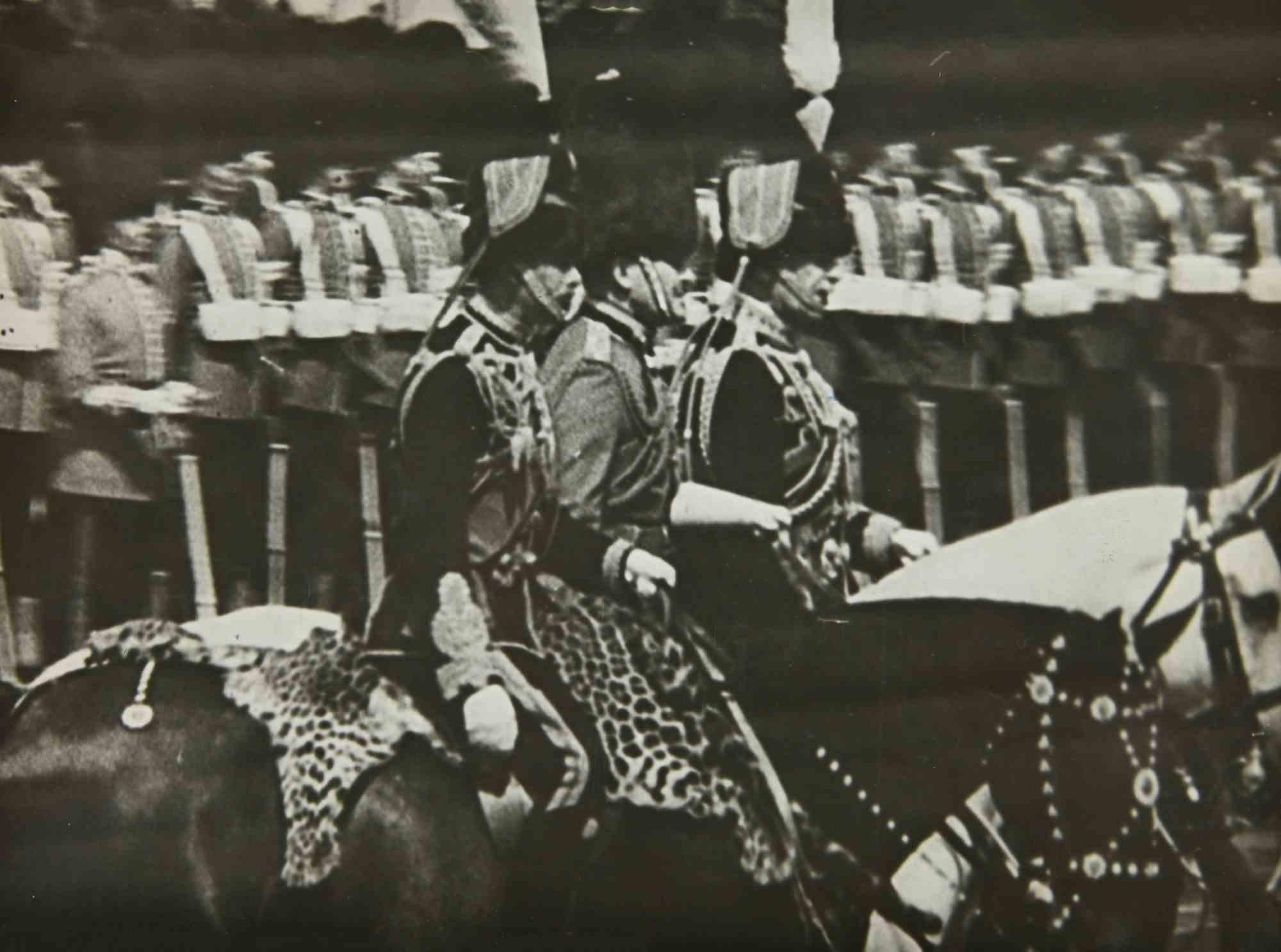 Unknown Portrait Photograph - English Cuirassiers Riding Horses - Vintage Photograph - 1950s