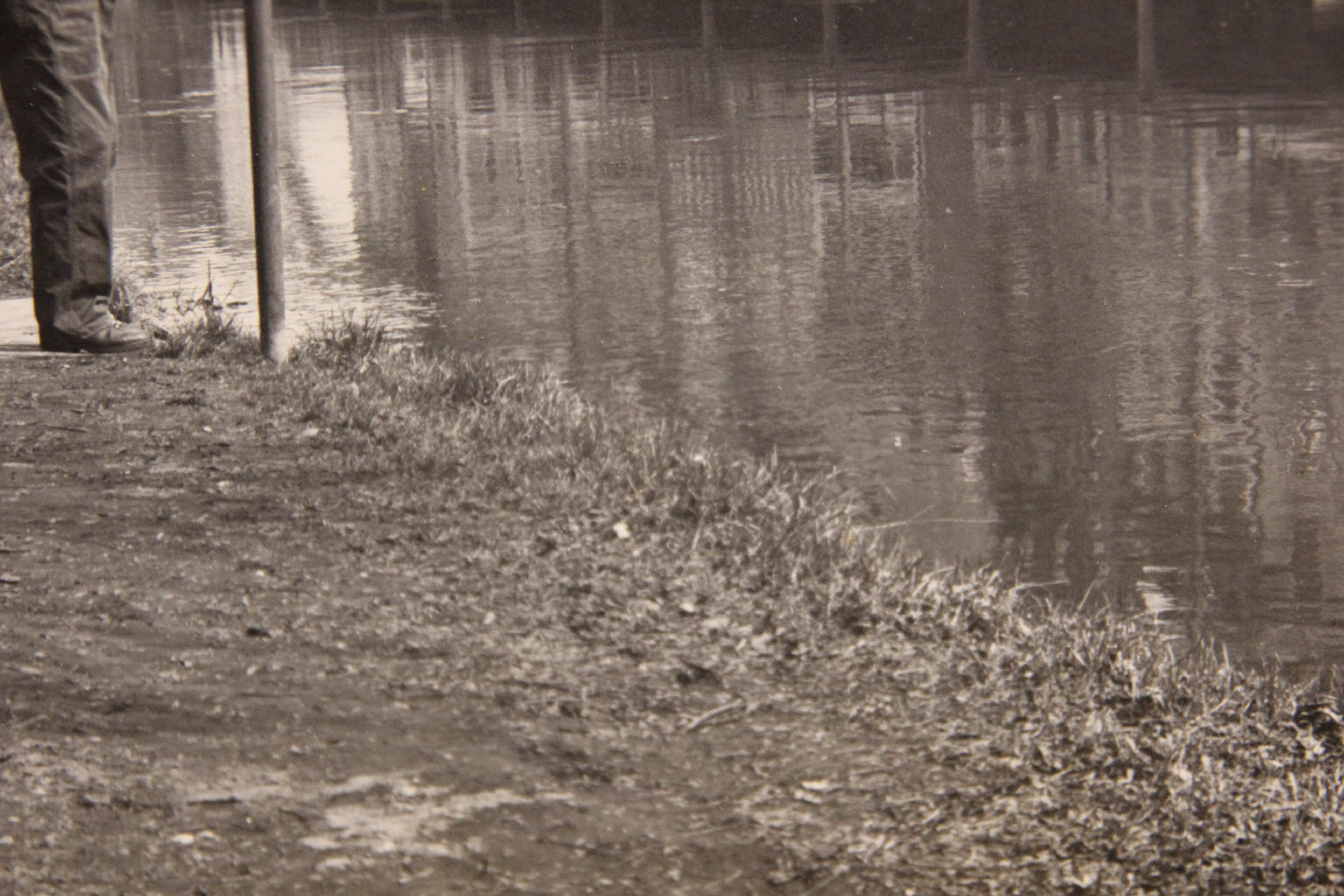 European Canal Fisherman Early Black and White Photograph For Sale 1