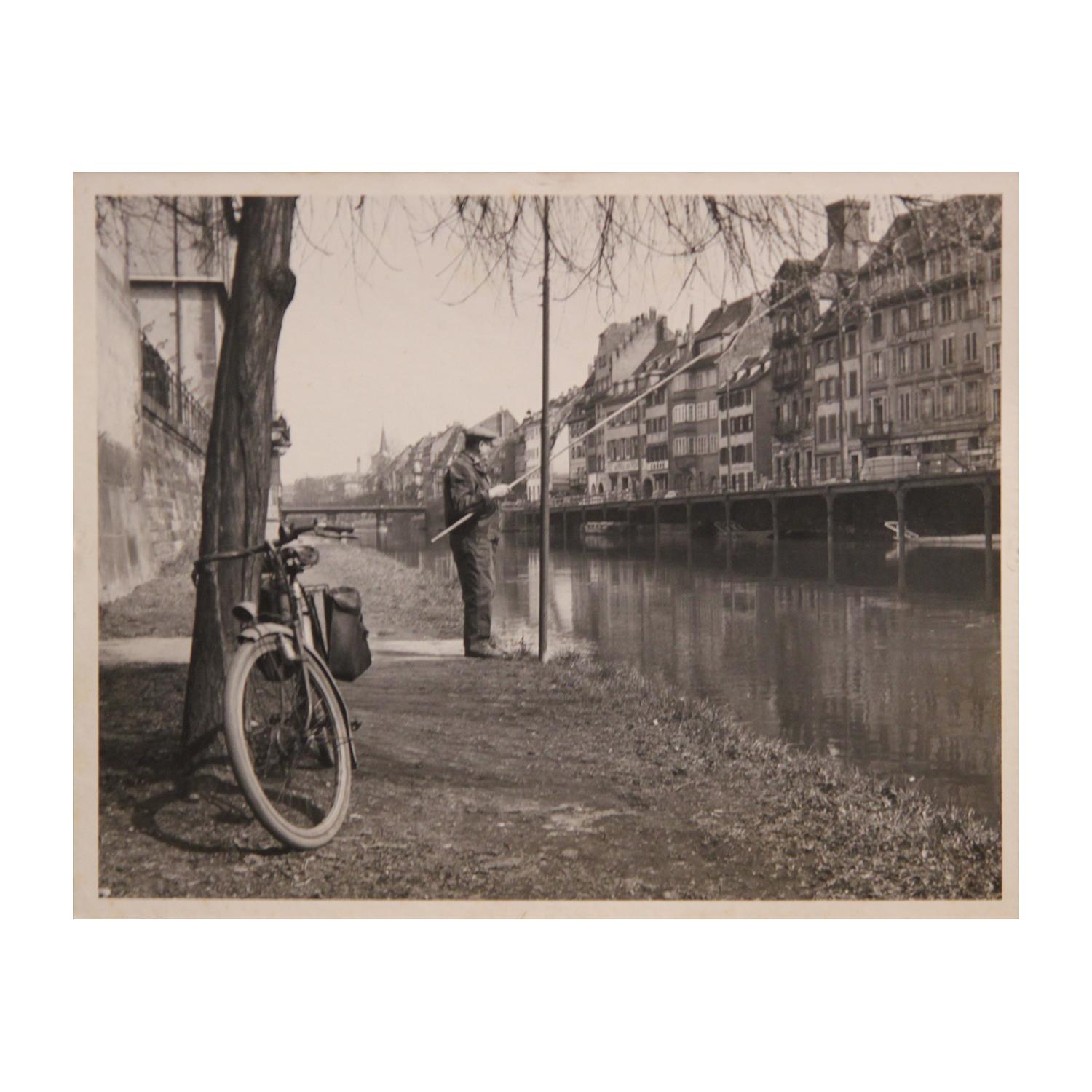 European Canal Fisherman Early Black and White Photograph