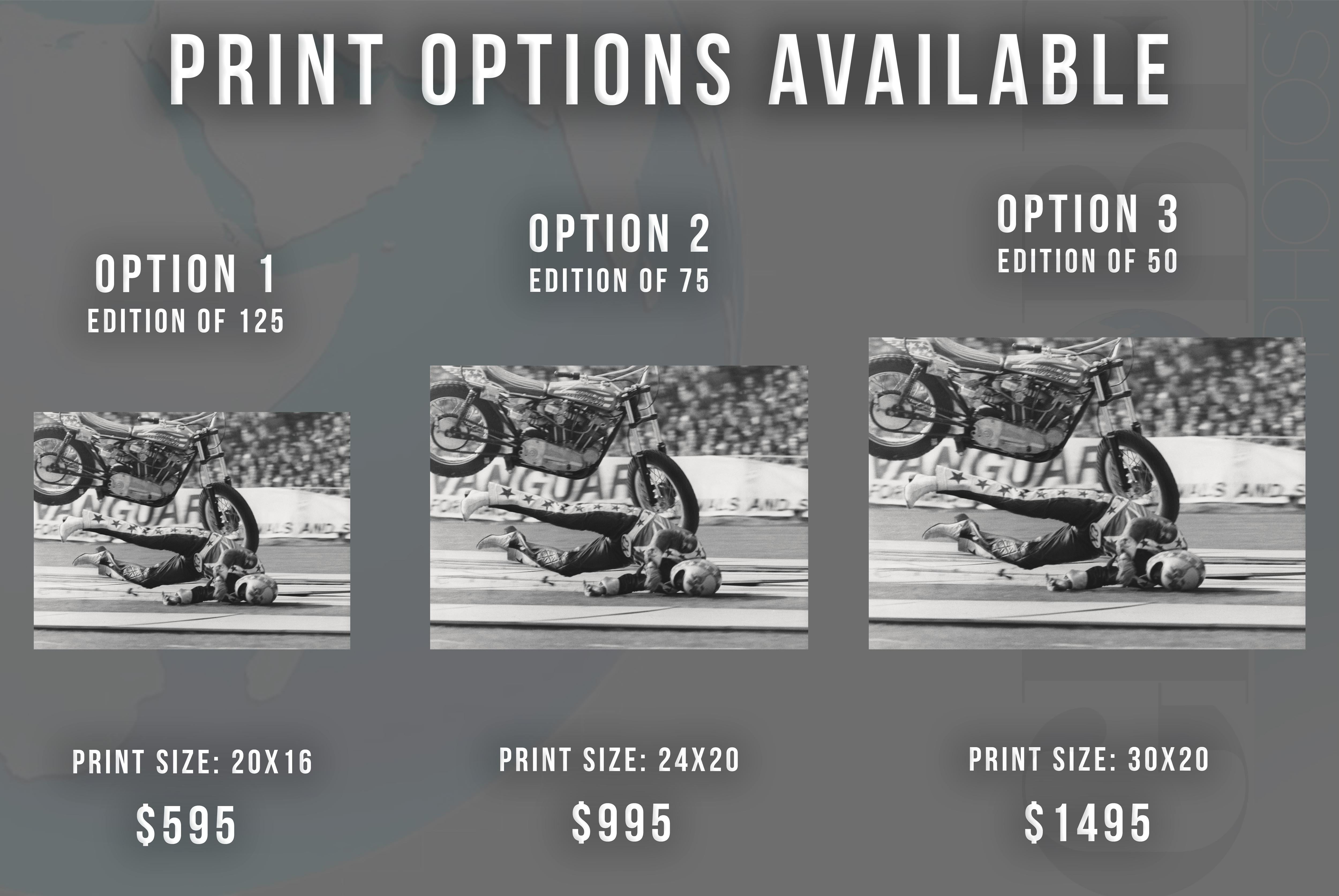 Evel Knievel Crashing Fine Art Print - Photograph by Unknown