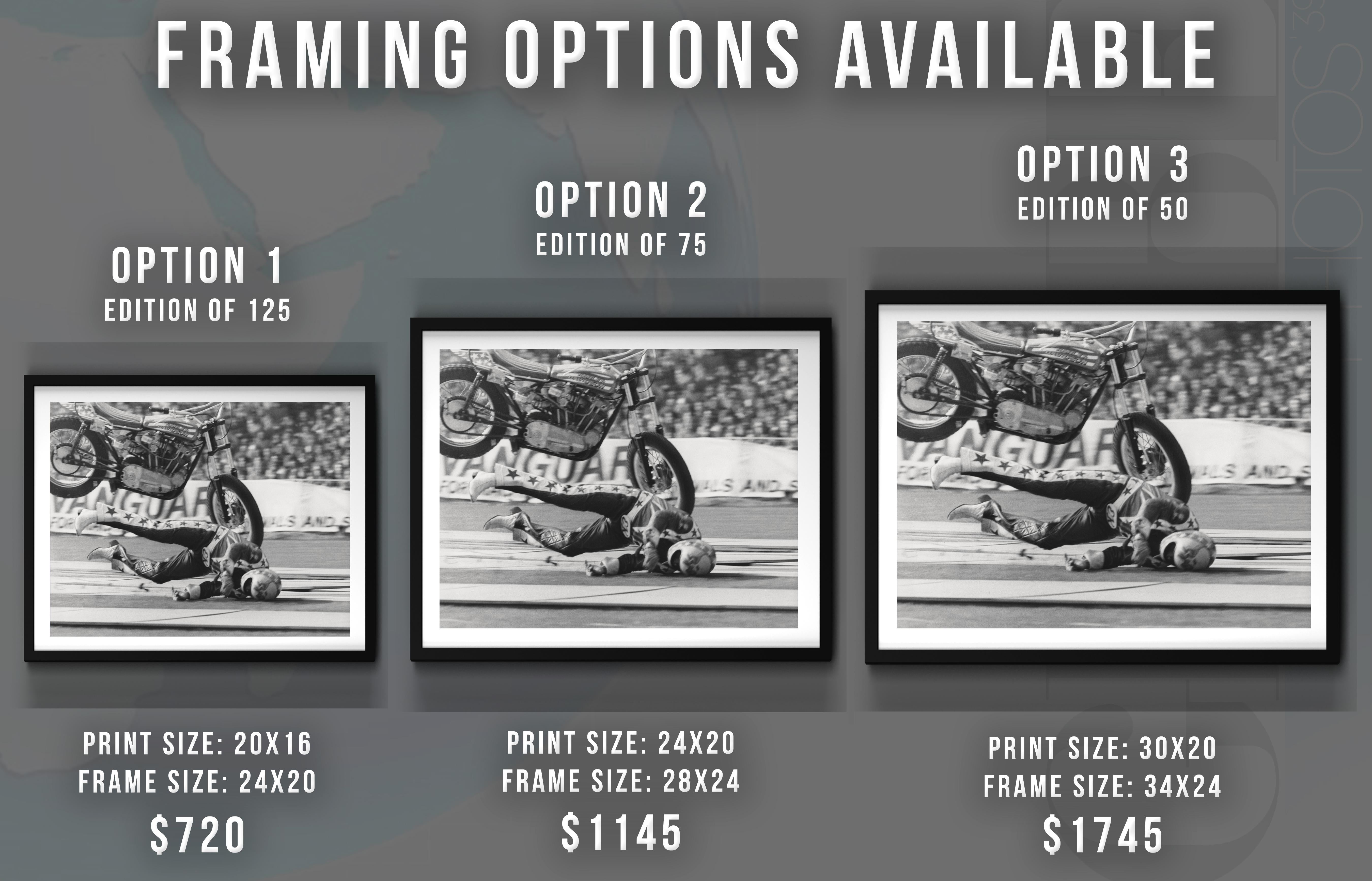Evel Knievel Crashing Fine Art Print - Gray Portrait Photograph by Unknown