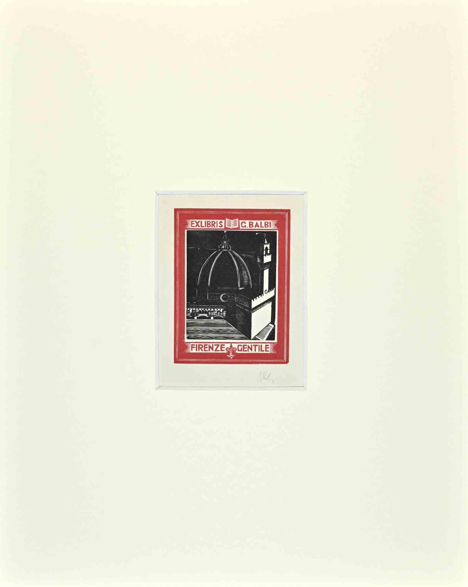 Unknown Figurative Print – Ex Libris - Giorgio Balbi - Firenze Gentileis - Holzschnitt - Mitte des 20.