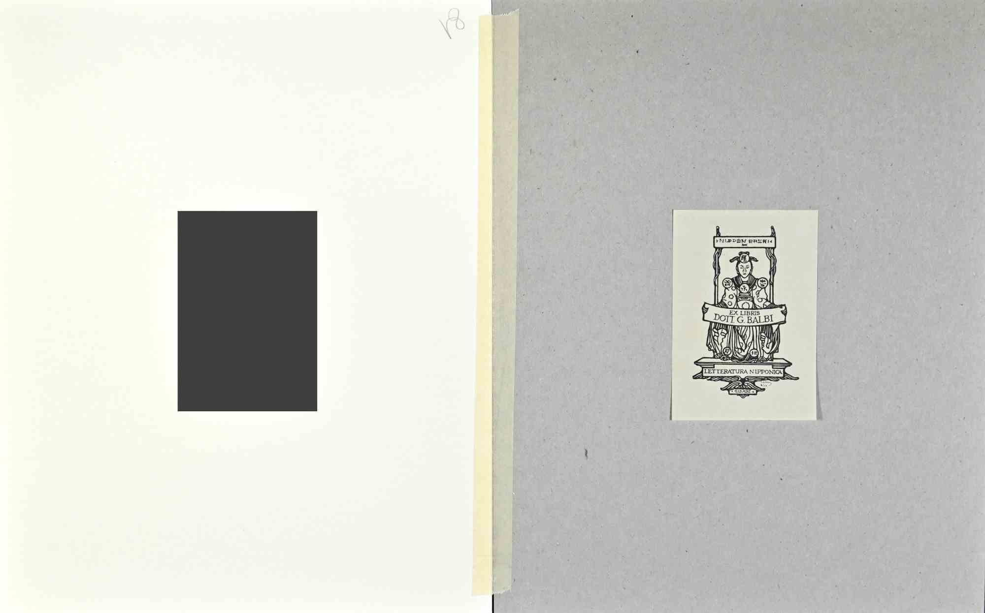 Ex Libris  - Giorgio Balbi - Schriftlichkeit  Nipponica – Holzschnitt – Mitte des 20. Jahrhunderts – Print von Unknown