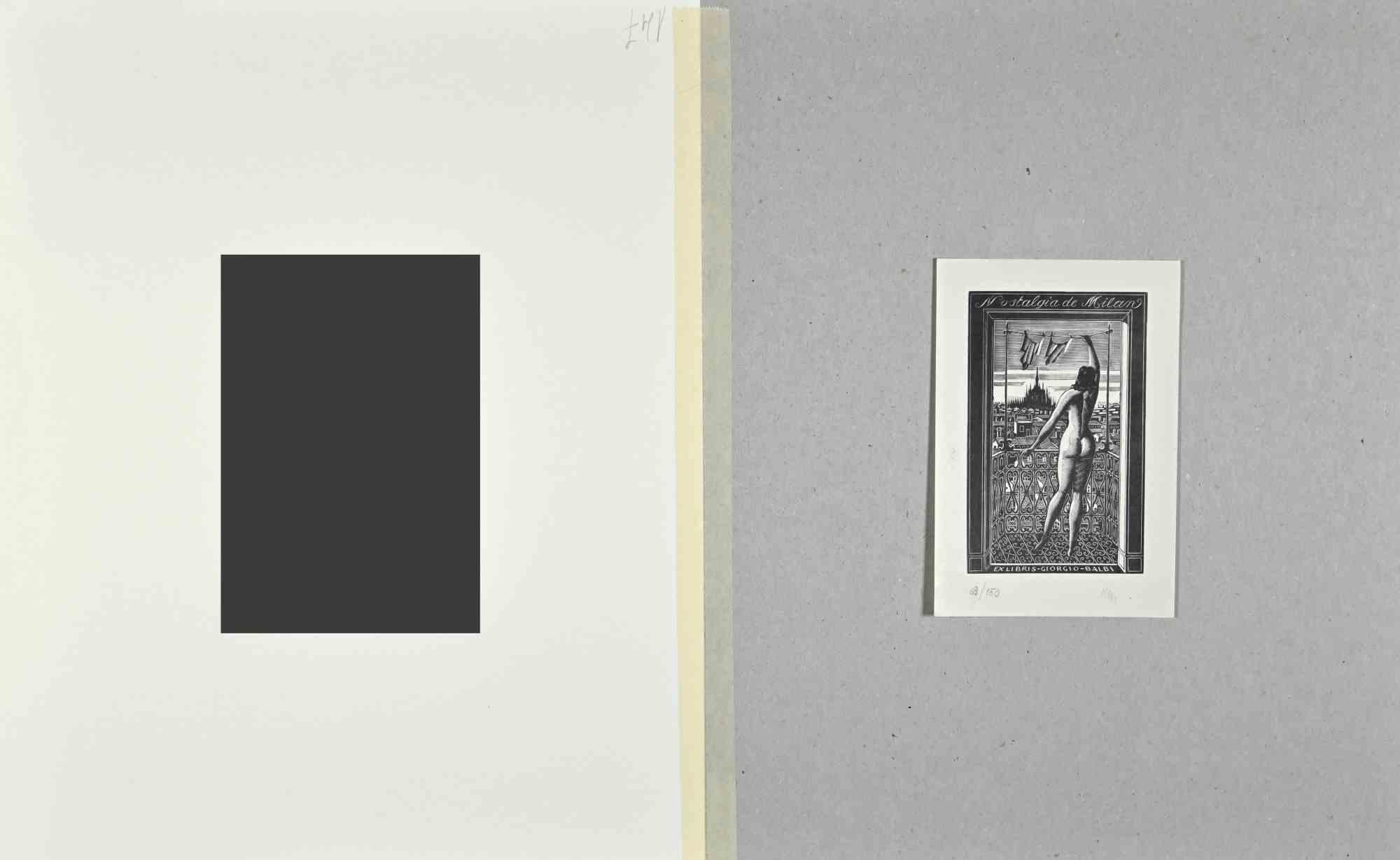 Ex Libris  Nostalgia de Milan – Holzschnitt – Mitte des 20. Jahrhunderts – Print von Unknown