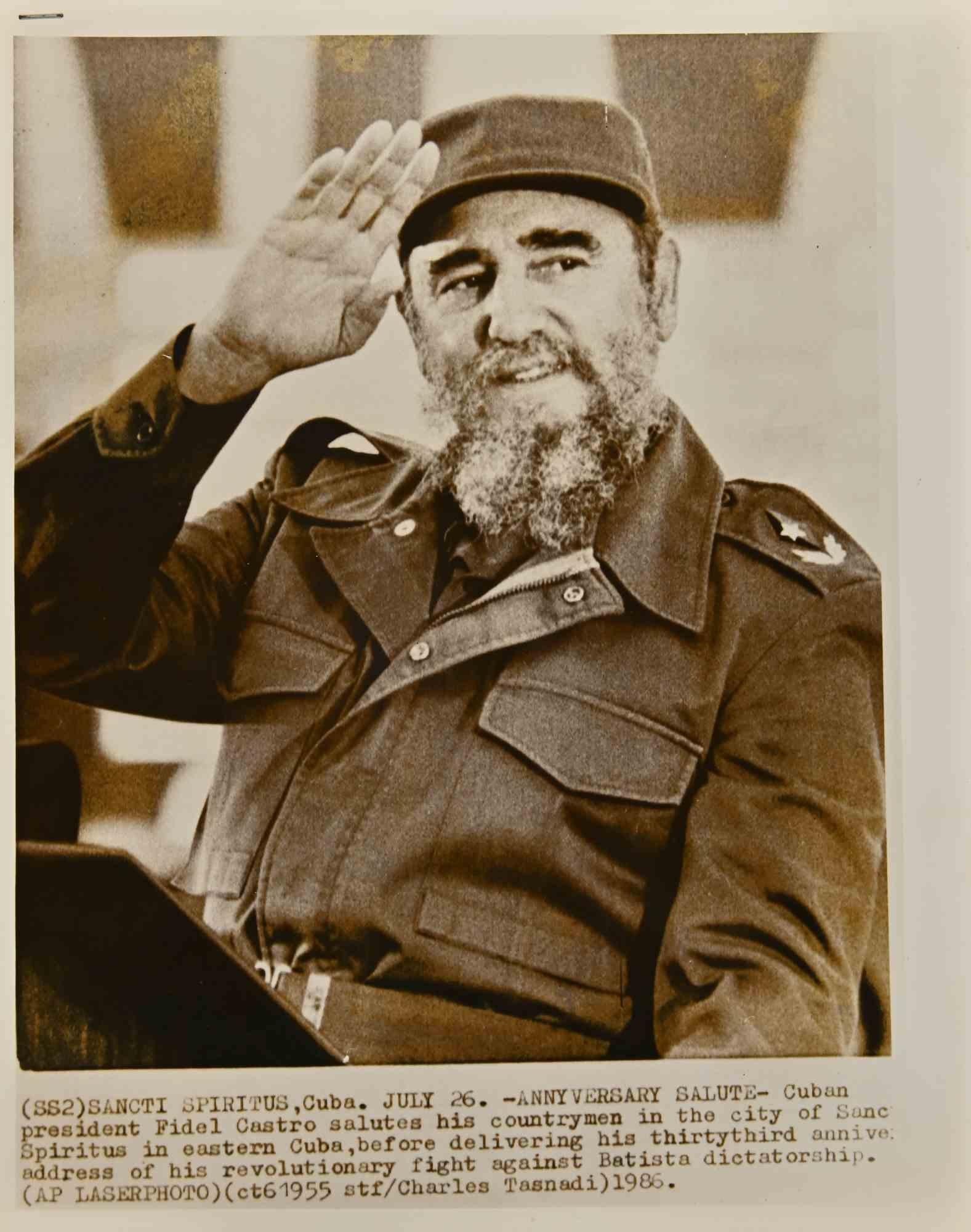 Fidel Castro – Druckgrafik im Vintage-Stil – 1986