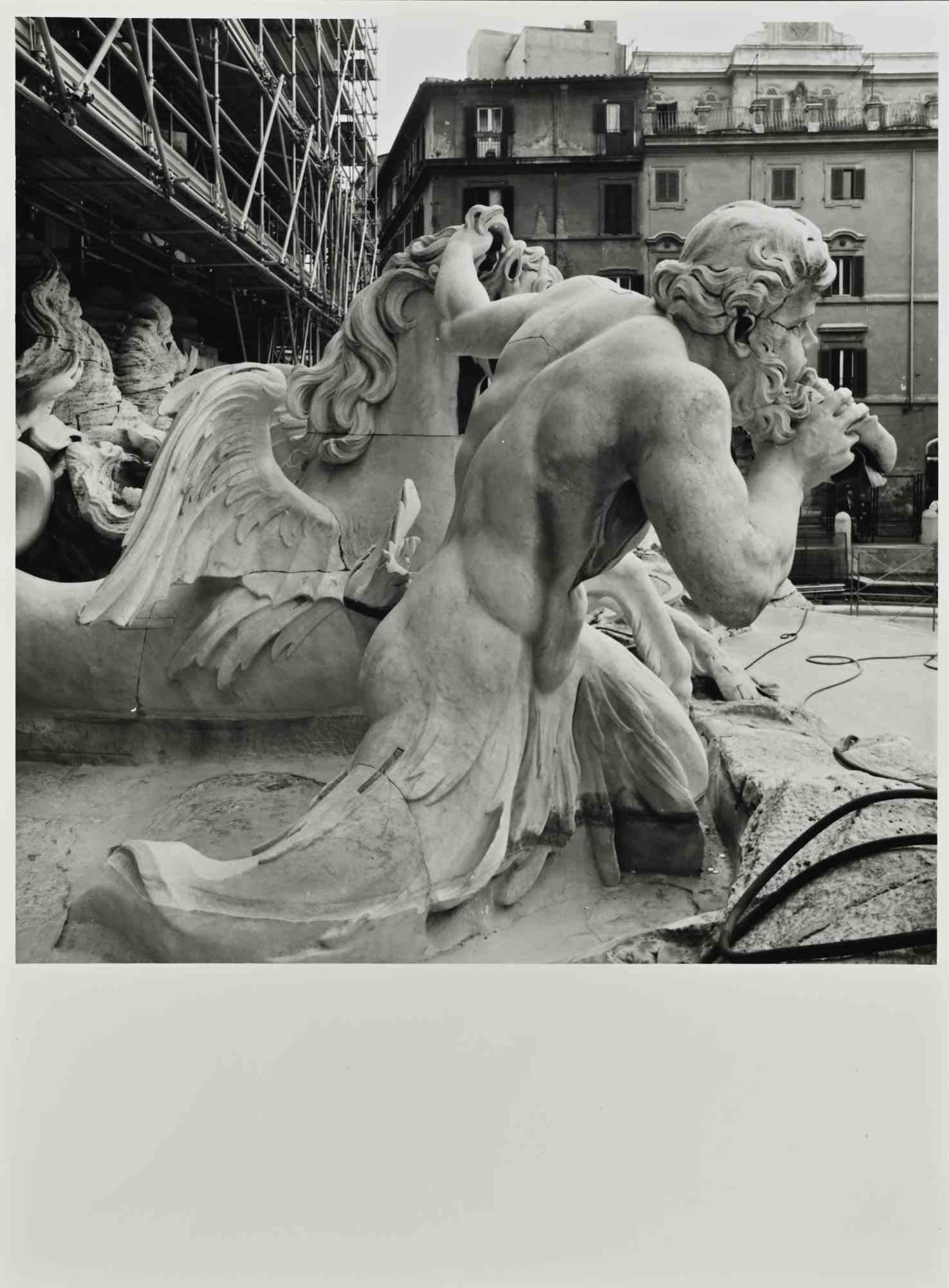 Landscape Photograph de Unknown - "Fontana del Moro, Piazza Navona", Roma - Foto de época - Siglo XX